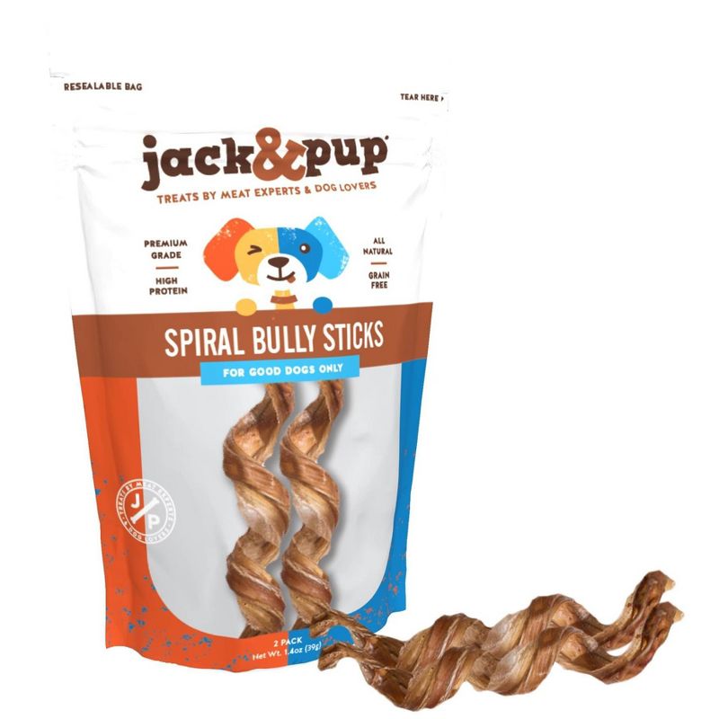 Jack&Pup Spiral Bully Beef Sticks Dog Treats - 7" to 8" Dog Treats - 2pk