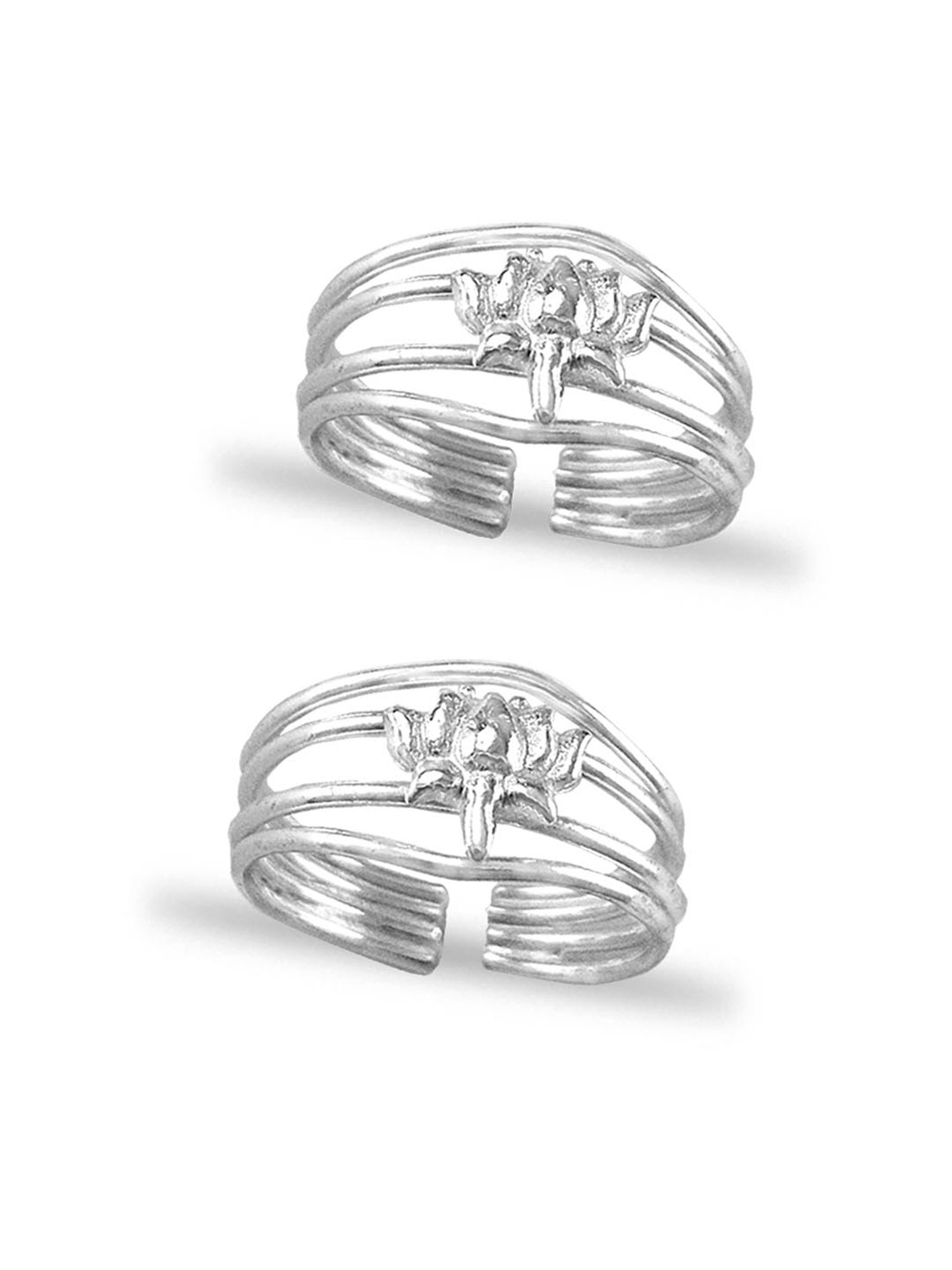 Taraash 92.5 Sterling Silver Lotus Toe Rings for Women