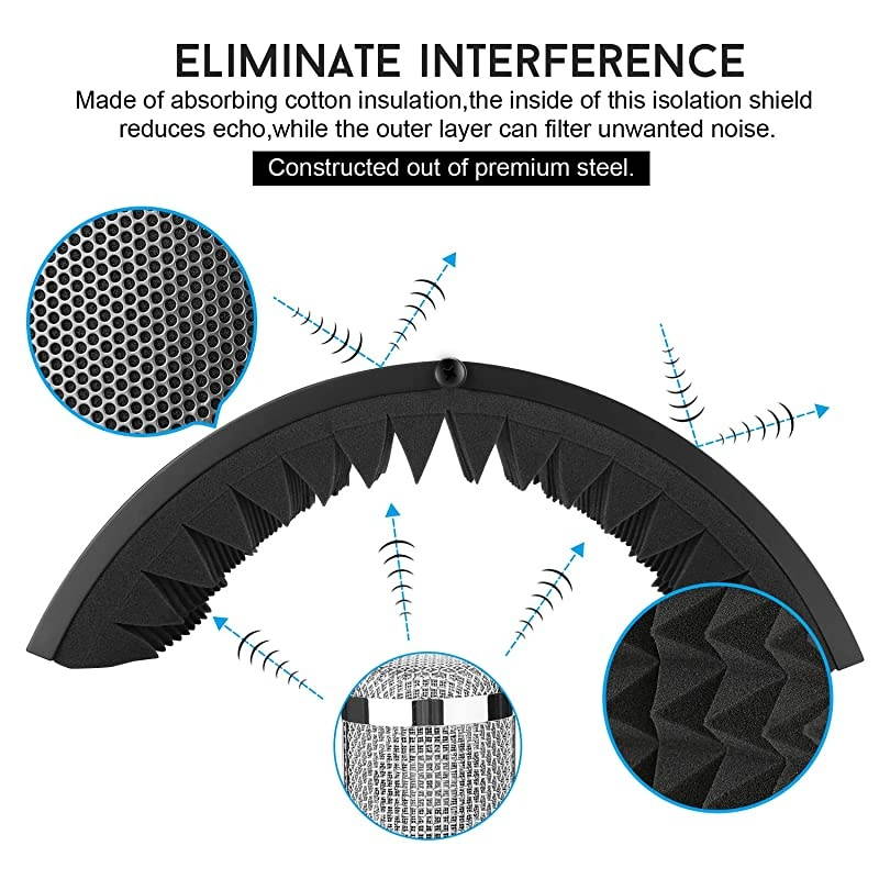 Microphone Isolation Shield Foldable Adjustable Durable Studio Recording Microphone Isolator Panel for Stand Mount or Table TopExtra Large Size