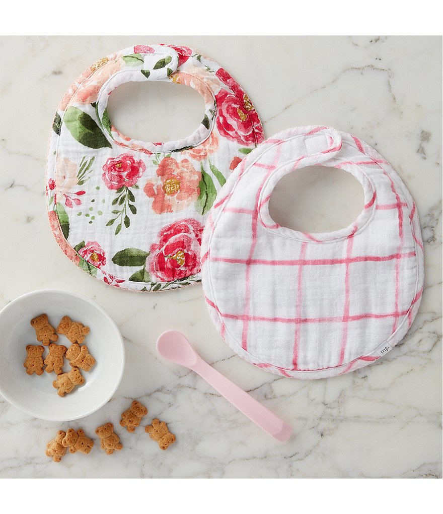 Mud Pie Baby Girls Floral/Checked Set 2-Pack Bibs & Spoon Set