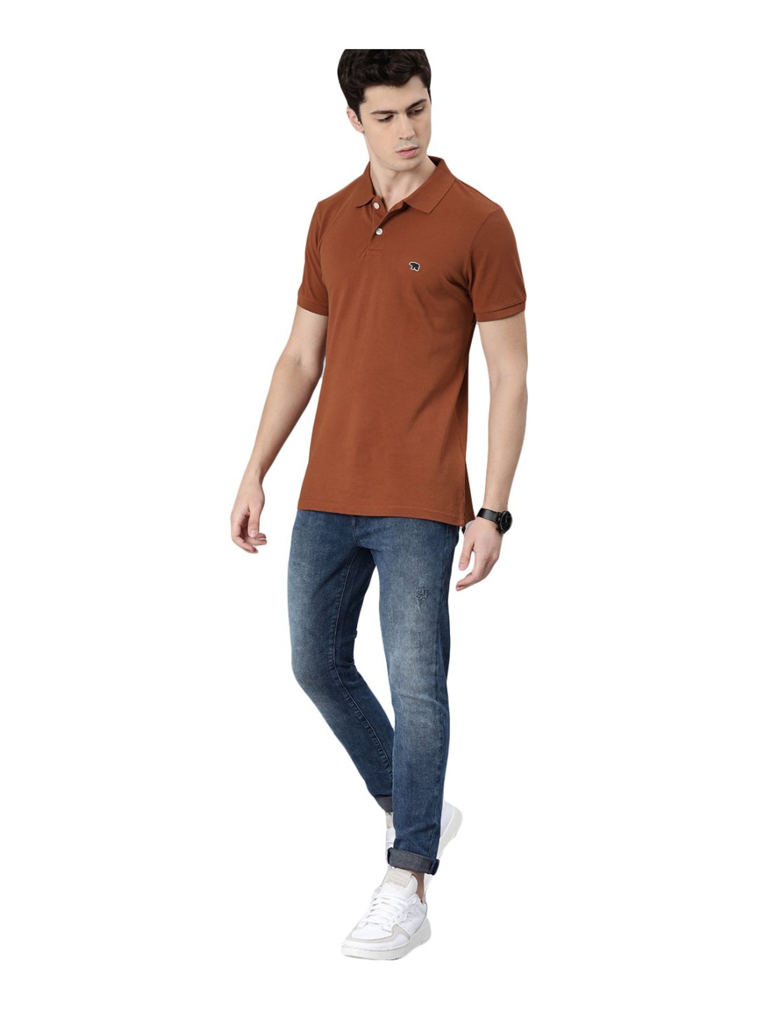 The Bear House Rust Cotton Slim Fit Polo T-Shirt