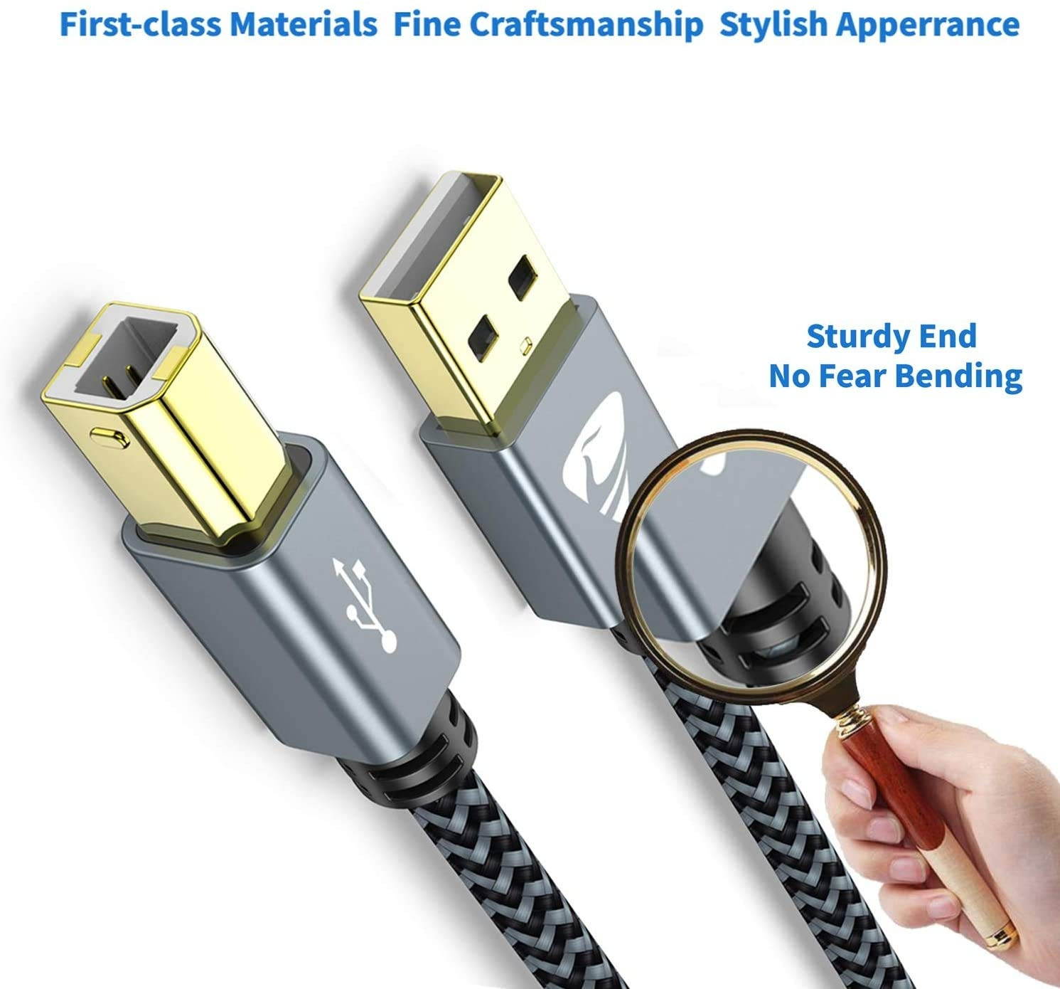 USB Printer Cable 6FT Printer Cord USB 2.0 A-Male to B-Male Nylon Braided High Speed Scanner Cable Compatible with HP Brother Dell Canon Lexmark Xerox SamsungetC