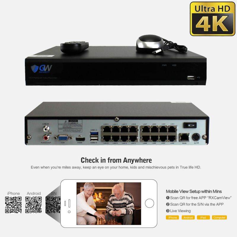 GW Security 2-Way Audio Floodlight 5.0 Megapixel PoE Security Camera System, 8 Channel 4K NVR with 4 x 5MP Full-time Color Night Vision IP Camera, Thermal PIR Heat & Motion Sensing, Two Way Talk