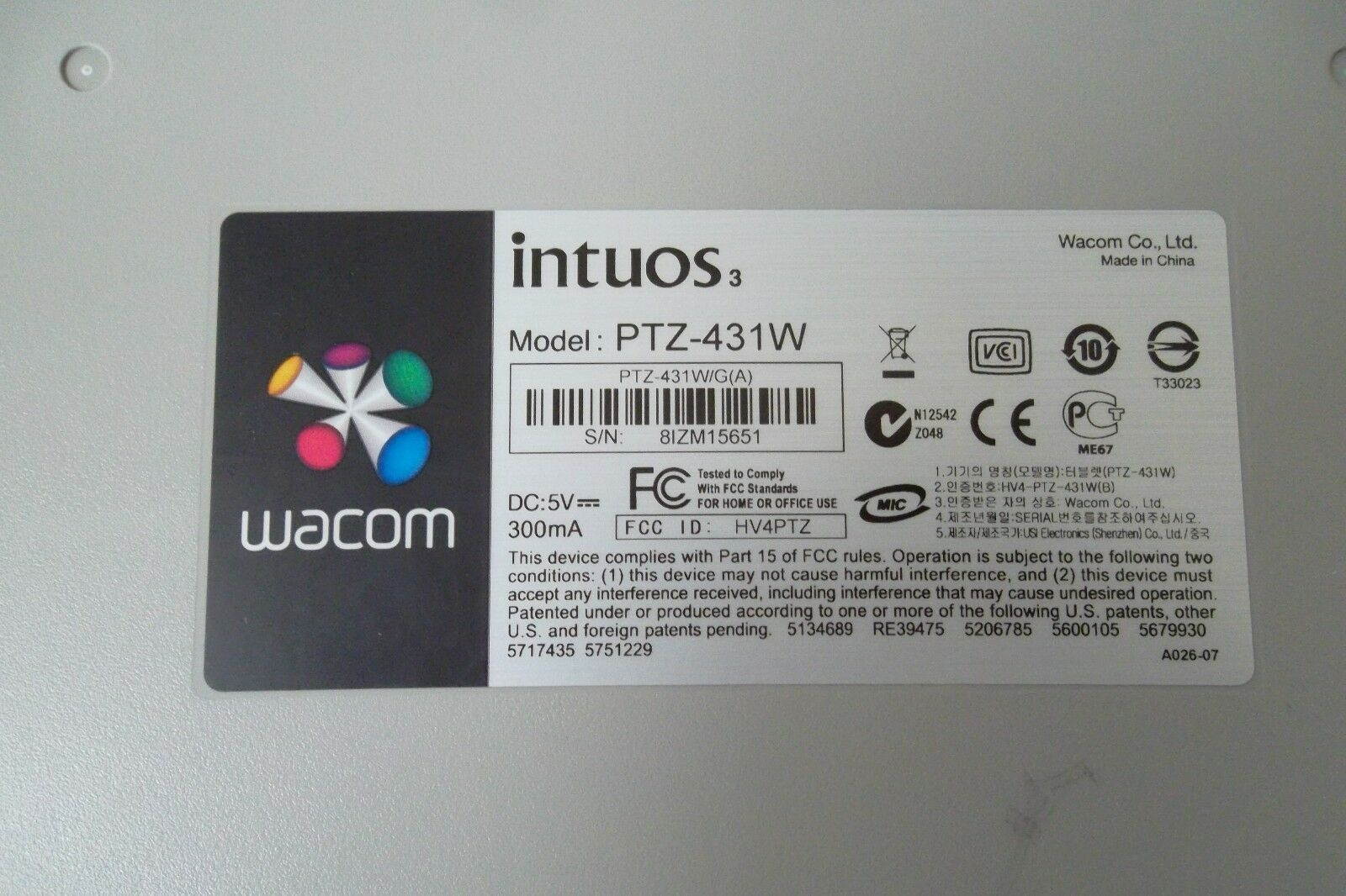 Wacom Intuos 3 Graphics 4" x 6" Pen Tablet 5080 LPI USB 200 PPS PTZ-431W PC/Mac