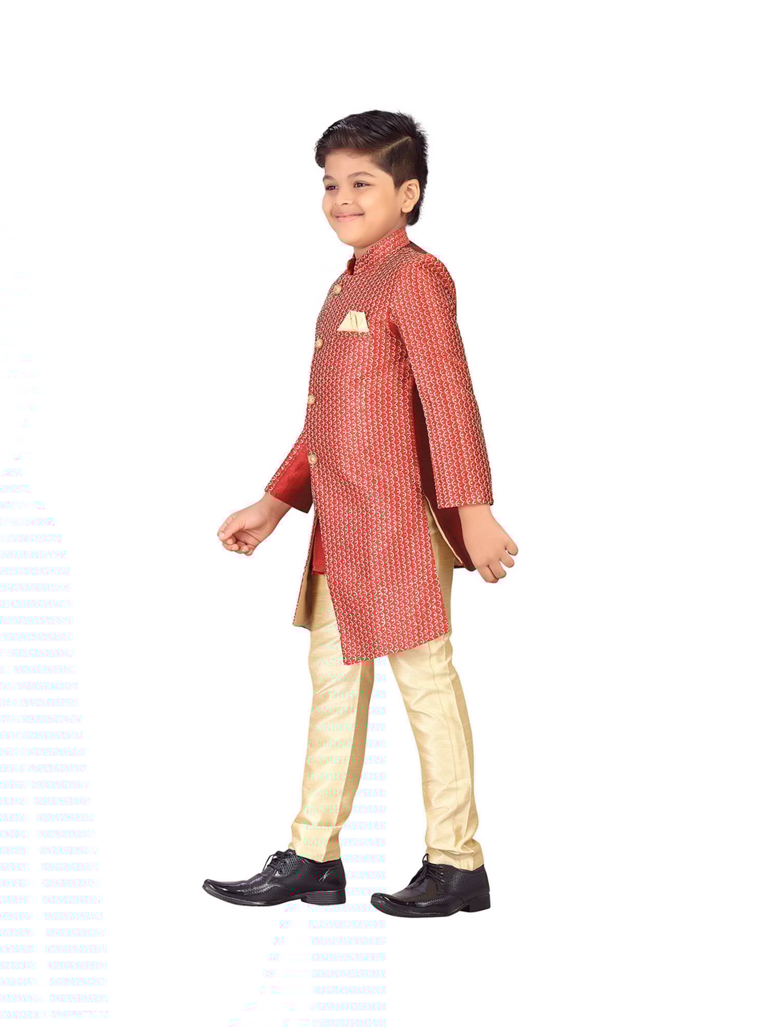 Ahhaaaa Kids Maroon & Gold Embellished Kurta with Pajamas