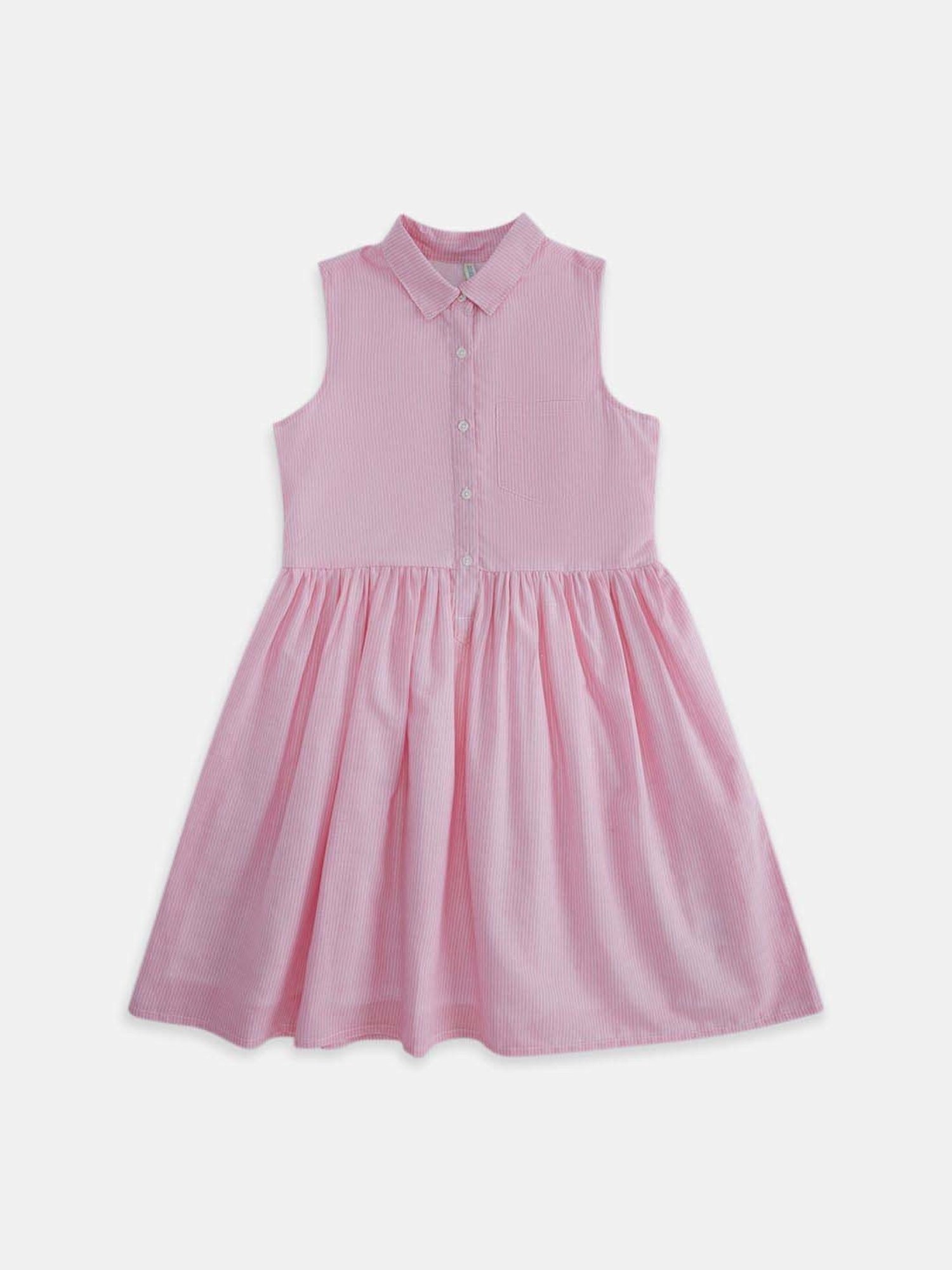 Pantaloons Junior Pink Cotton Self Pattern Dress