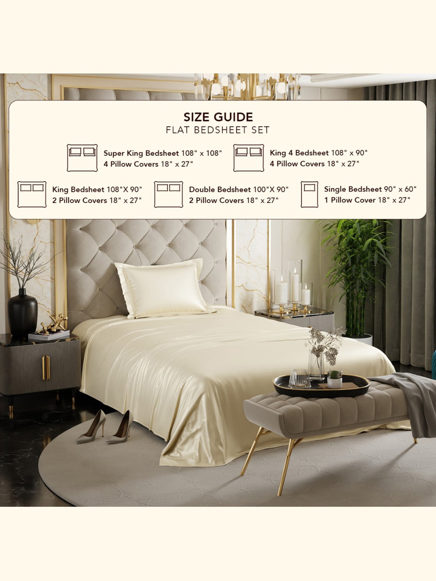 Stoa Paris Ivory Polyester 300 TC Date Night Single Bedsheet With Pillow Cover