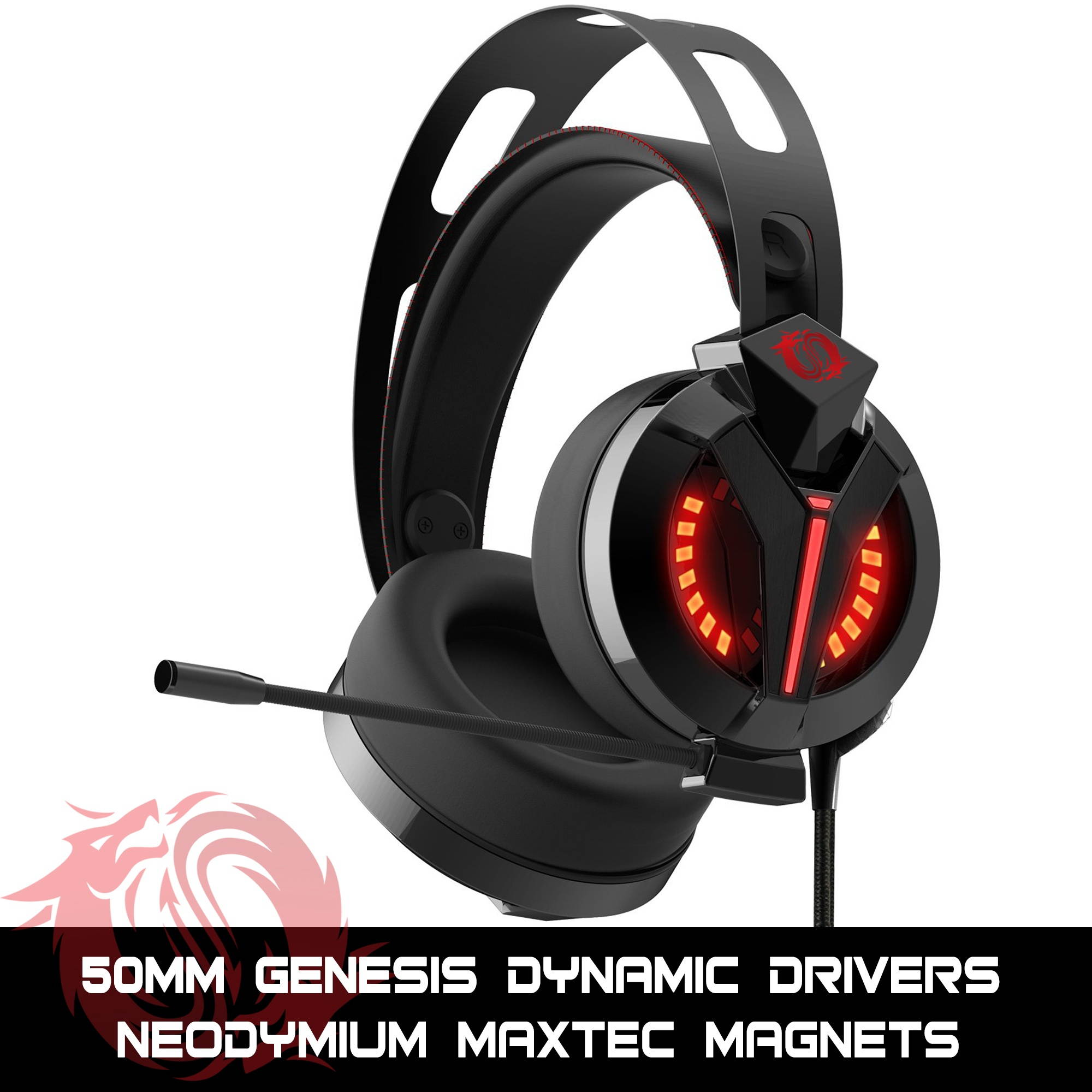 Game Lab G980 Phantom LED Gaming Headset Bundle w/ Vortex 5-Fan Laptop Cooler (Red)