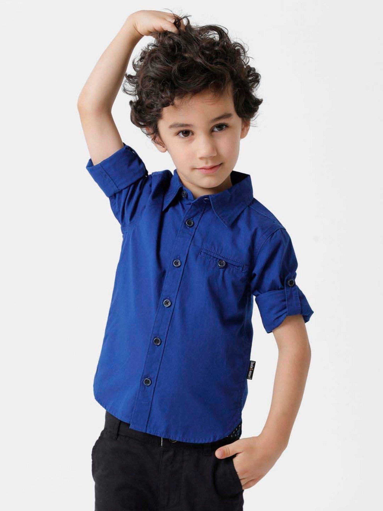 Kate & Oscar Kids Blue Cotton Regular Fit Full Sleeves Shirt