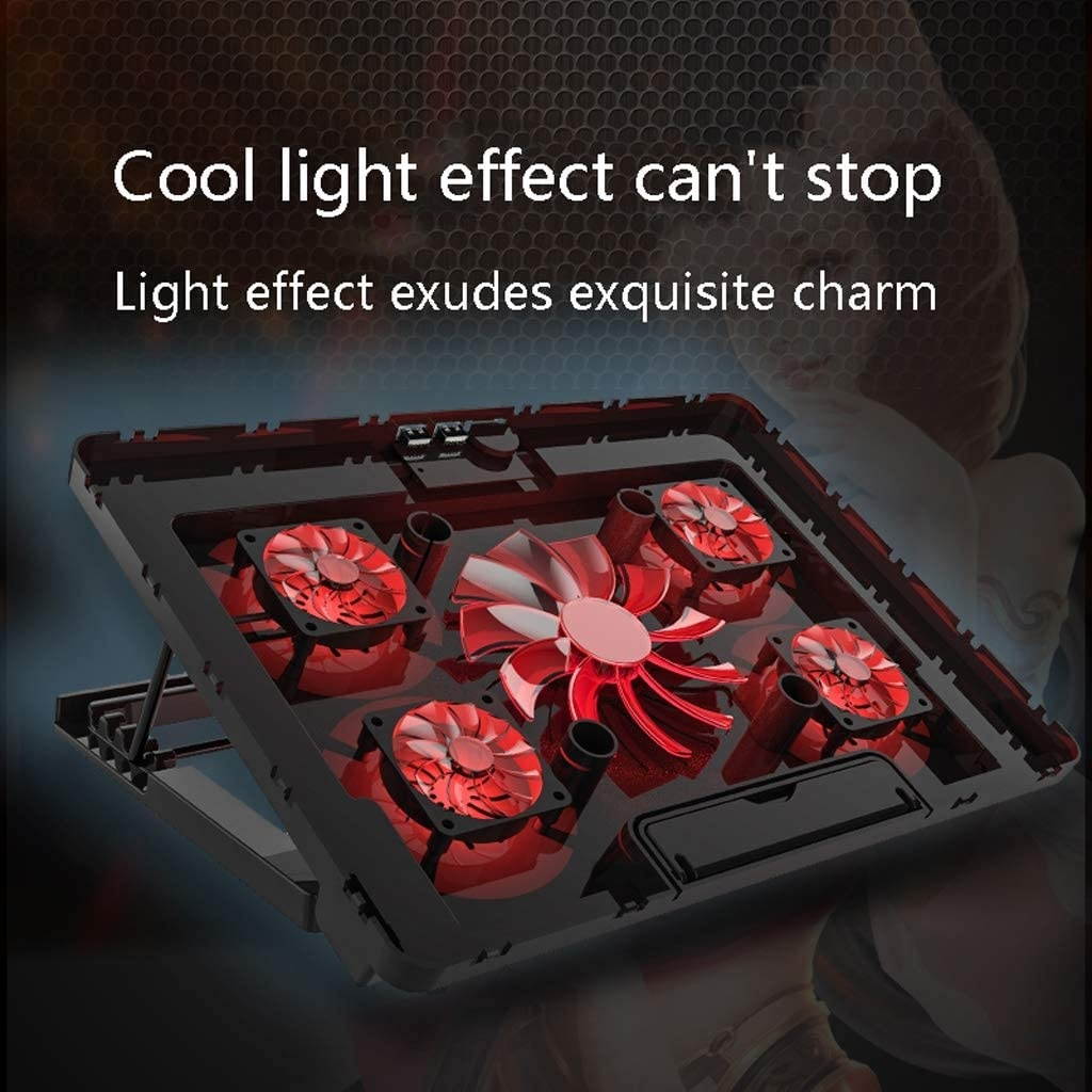 MYBA Laptop Cooling pad Laptop Cooling Pad, 5 Fans Notebook Cooling Pad 2400 RPM and LED Lights 2 USB Ports 6 Angle Adjustable Laptop Cooler Fits 12"-17" Laptop Cooler (Color : Blue)