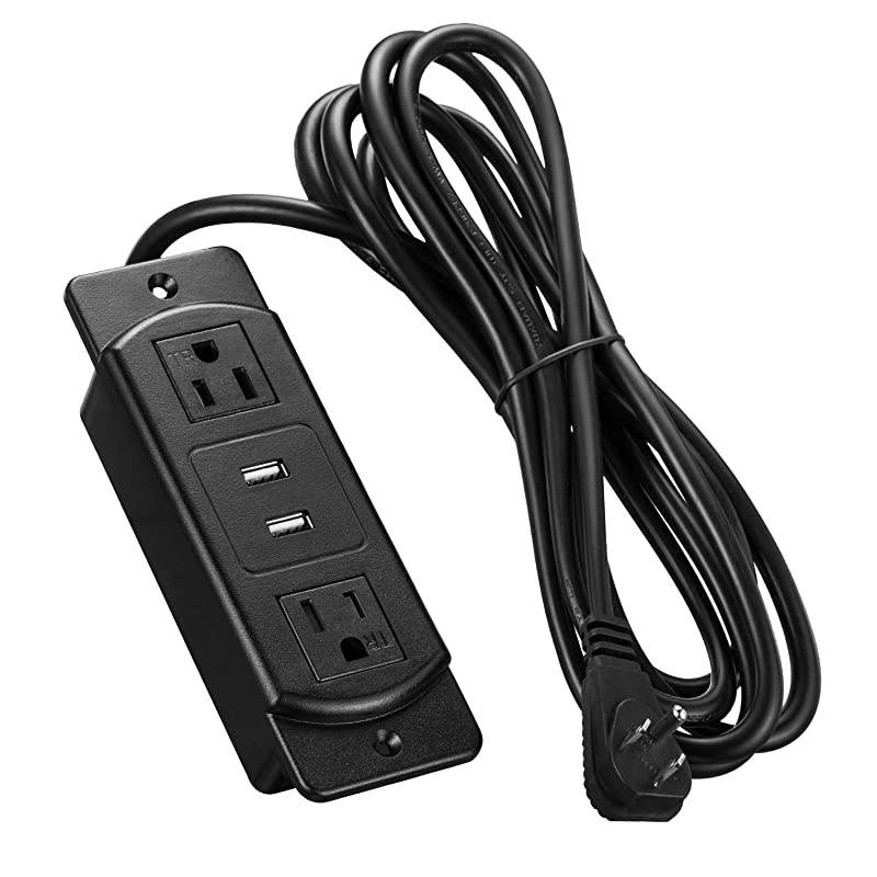 Conference Recessed Power Strip Socket with USB Ports  Desktop Power Grommet Table Power Strip Desktop Charging Station with 2Outlets and 2 USB Ports 10Ft Extension Power Cord