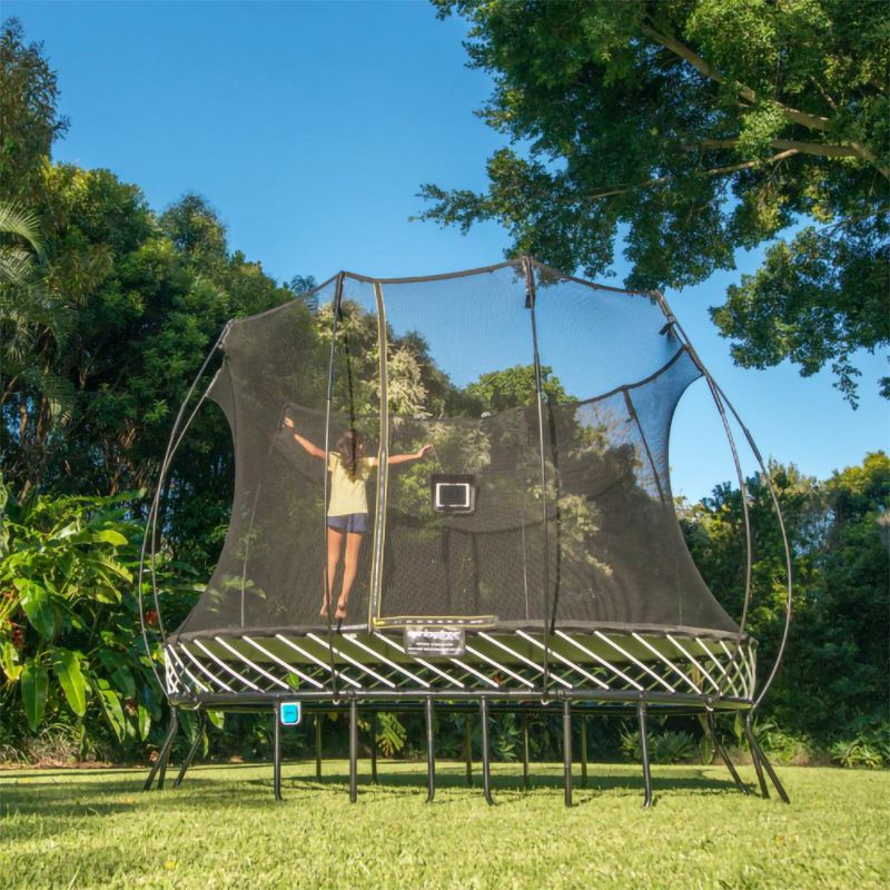 Springfree Trampoline Outdoor Jumping Basketball Backboard Game FlexrHoop Accessory Attachment with Inflatable Ball and Air Pump, Black