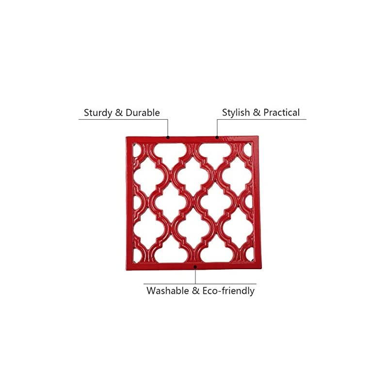 Cast Iron Trivet Red Metal Trivets for Kitchen Dining, Hot Pot Holder Hot Pads for Table & Countertop - Heat Resistant Teapot Trivets