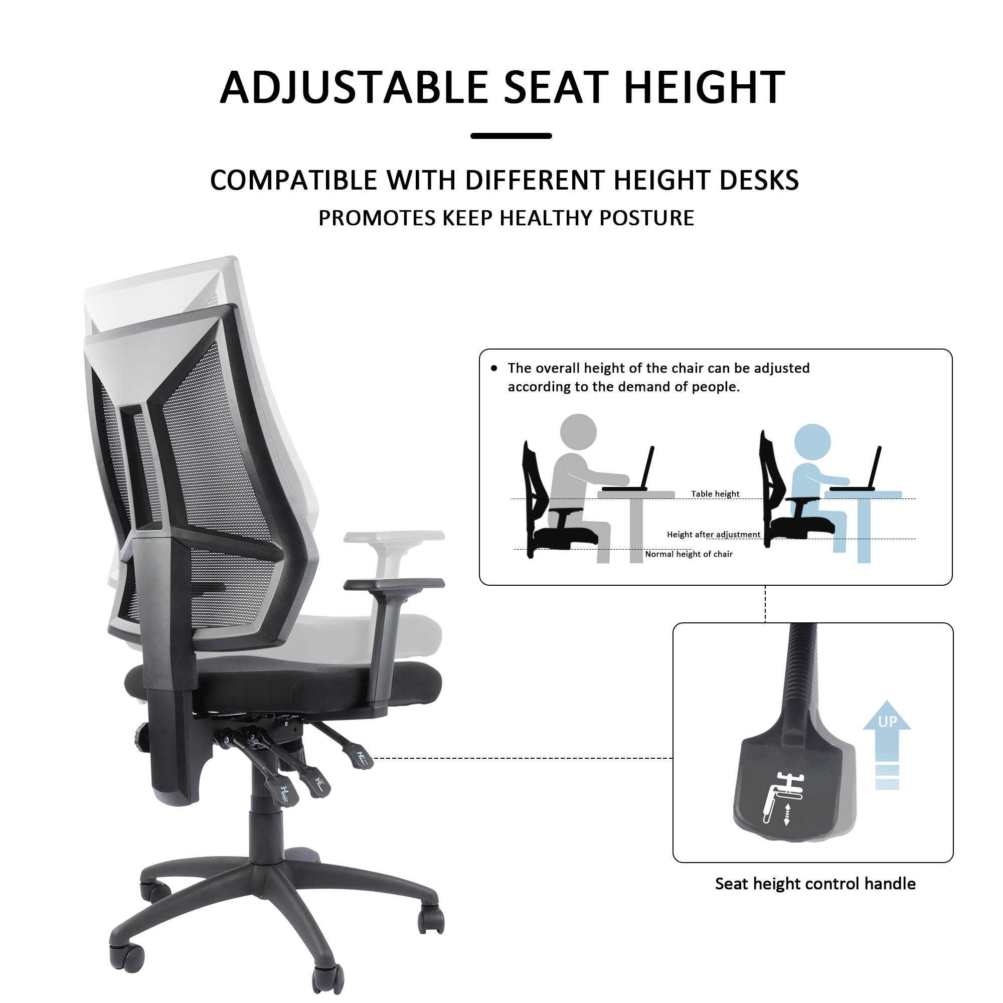 Office Chair, Ergonomic Desk Chair Clearance, Mesh Computer Task Swivel Chair High Back with Adjustable Arms, Seat and Back, Black
