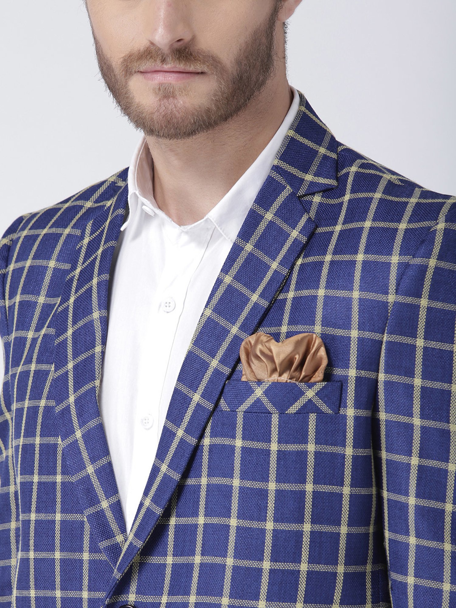 Hangup Plus Blue Regular Fit Check Blazer