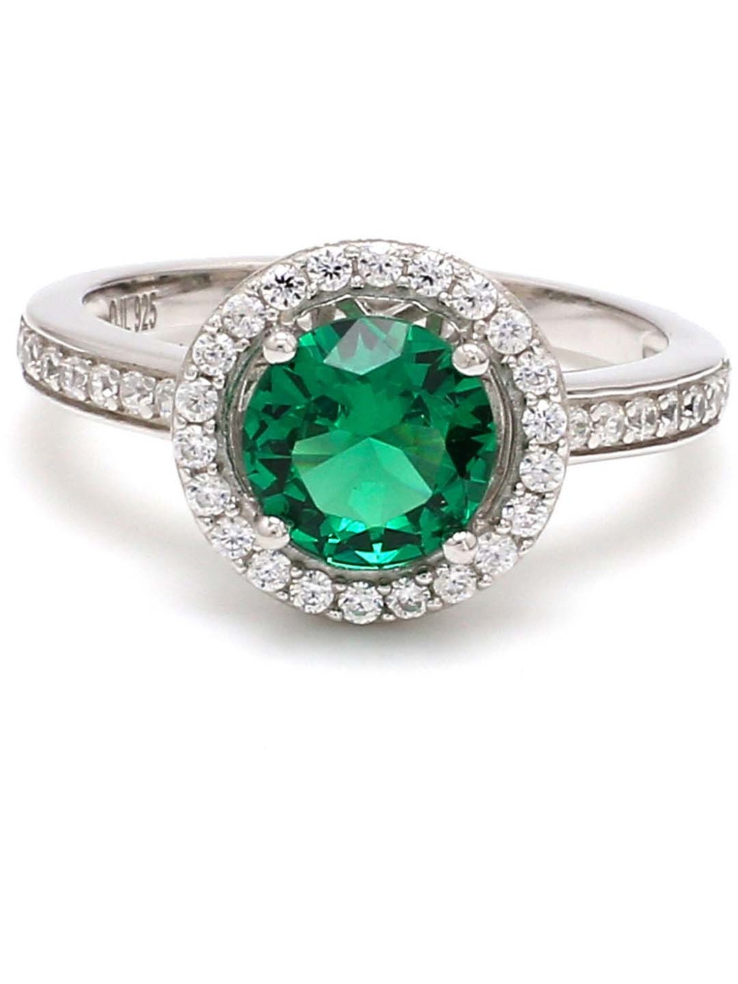 925 Silver 1.5 Ct Green Emerald and American Diamond Solitaire Halo Ring for Women & Girls