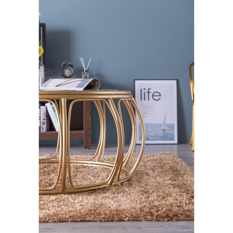 Bold Tones Large Round Wood and Metal Coffee Table