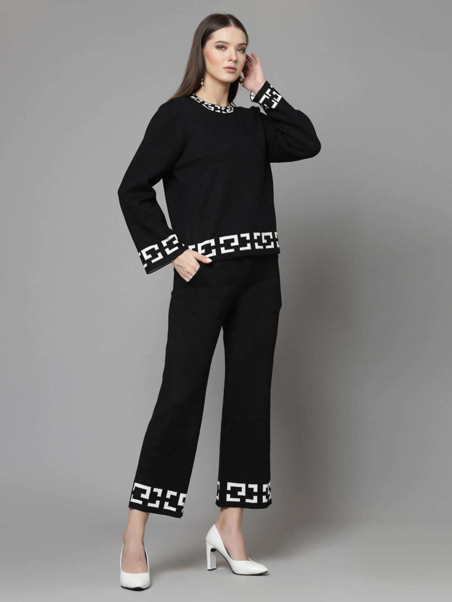 Mafadeny Black Printed T-Shirt Pants Set