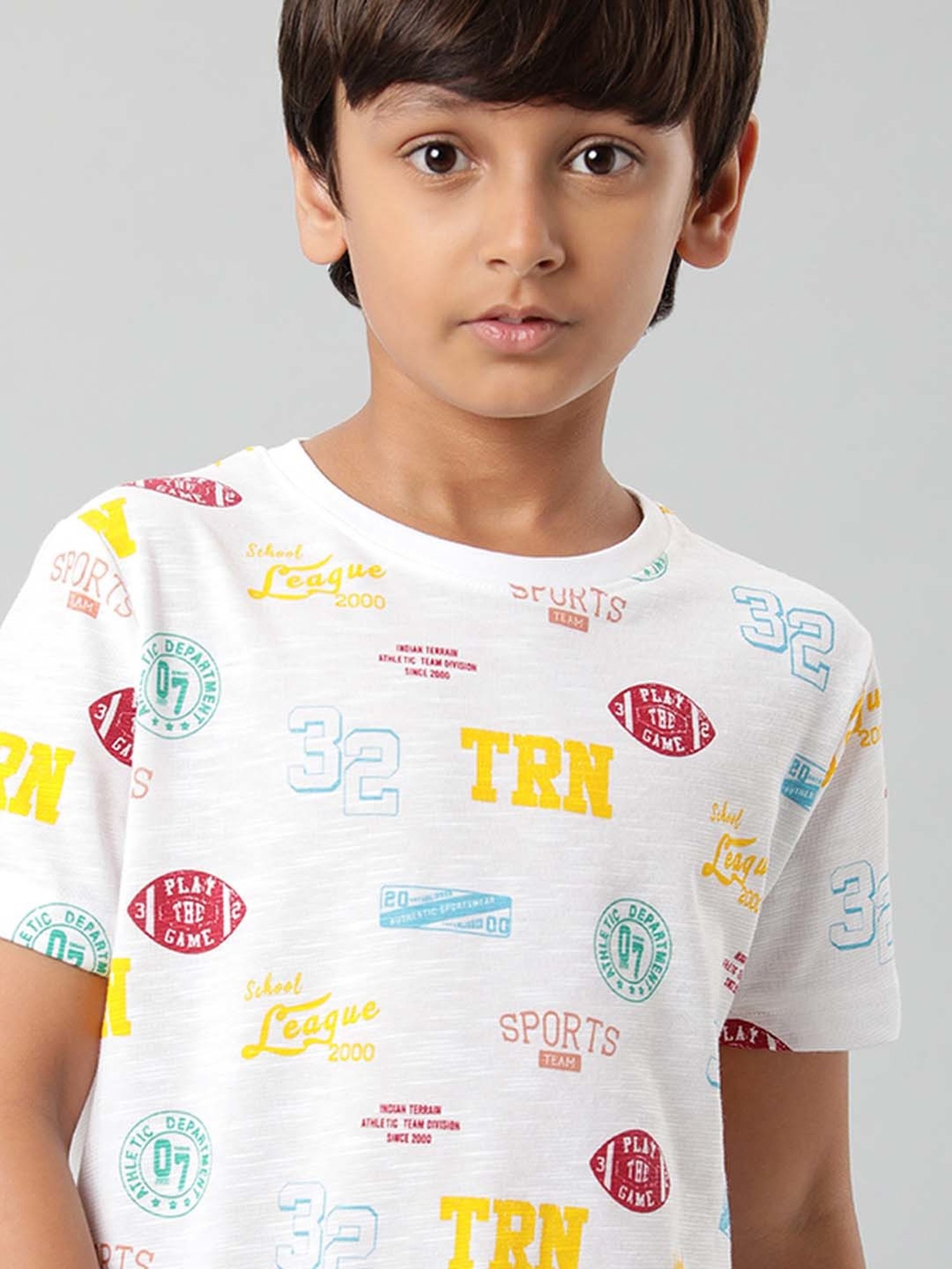 Indian Terrain Kids White Cotton Printed T-Shirt