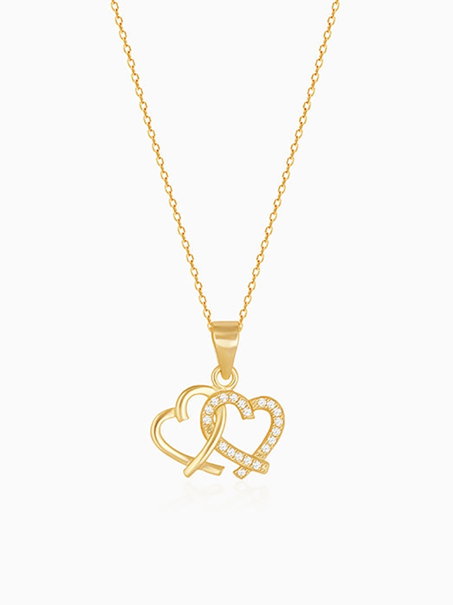 GIVA 92.5 Sterling Silver Golden Bonding Hearts Pendant with Link Chain