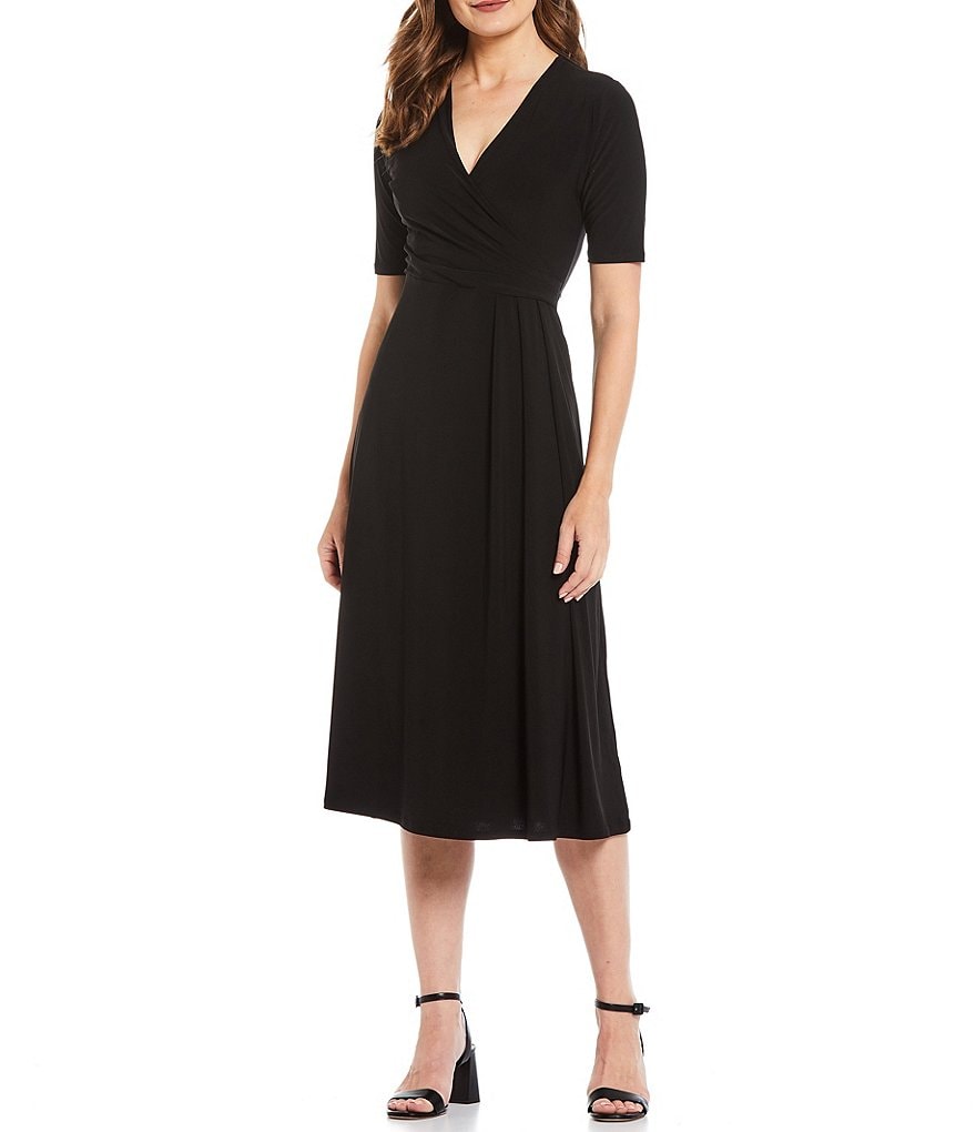 Investments Soft Separates Short Sleeve Faux Wrap Midi Dress