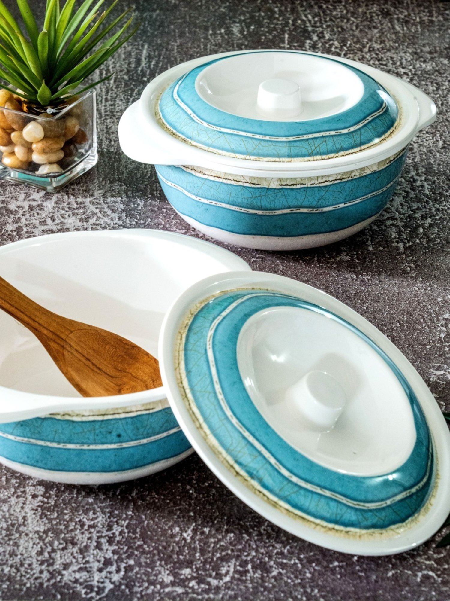 Servewell Blue Melamine Casserole with Lid - Set of 2