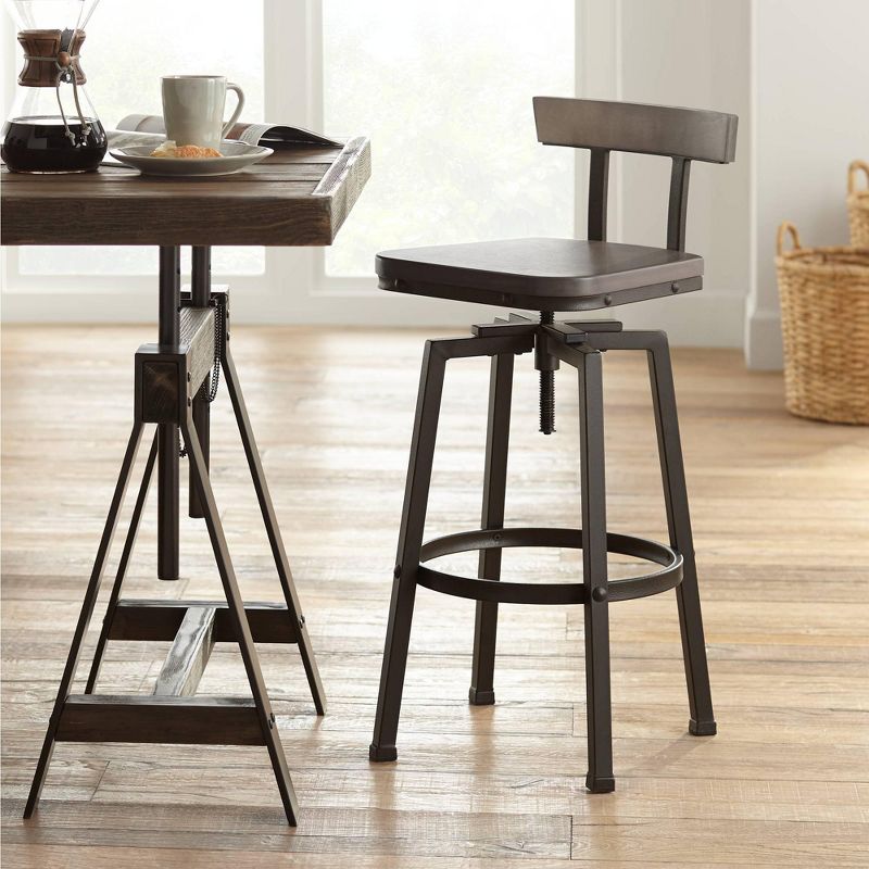 Elm Lane Roark Gray Wood and Bronze Adjustable Swivel Barstool