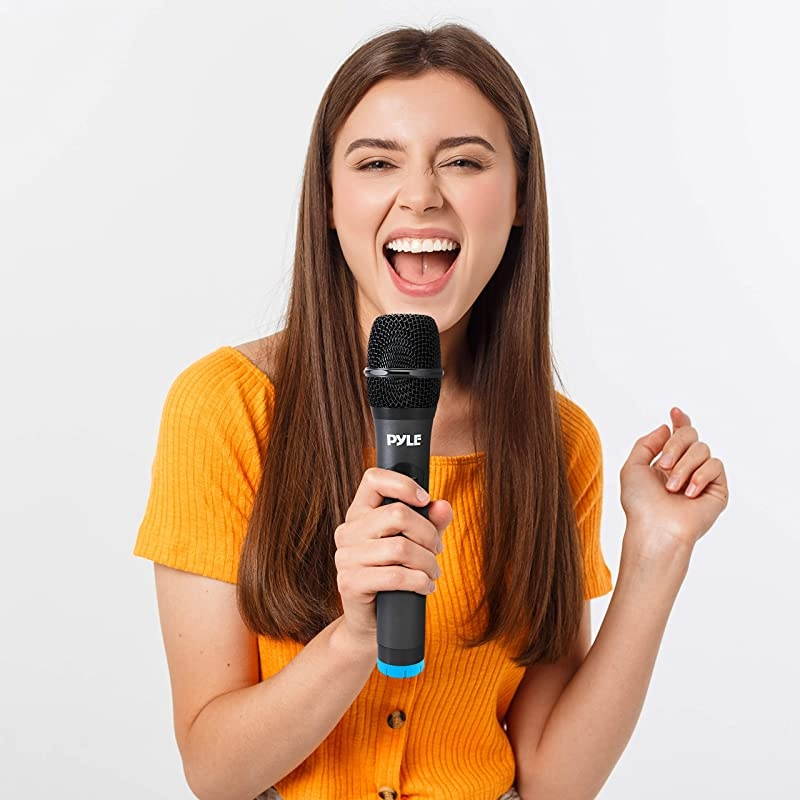 Portable UHF Wireless Microphone System Battery Operated Four Bluetooth Cordless Microphone Set with 50 Channels Selectable Frequency Receiver Base AUX for PA Karaoke DJ Party  PDWM4120