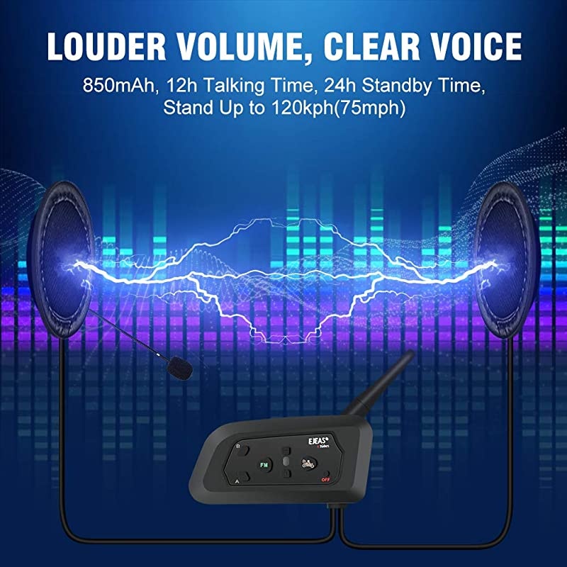 Pack] EJEAS V4 Bluetooth Motorcycle Helmet Headset, Bluetooth Intercom Interphone System for 4 Riders Talking at The Same Time Waterproof IP65 Talking Range 1500m GPS Hands-Free Stereo Music
