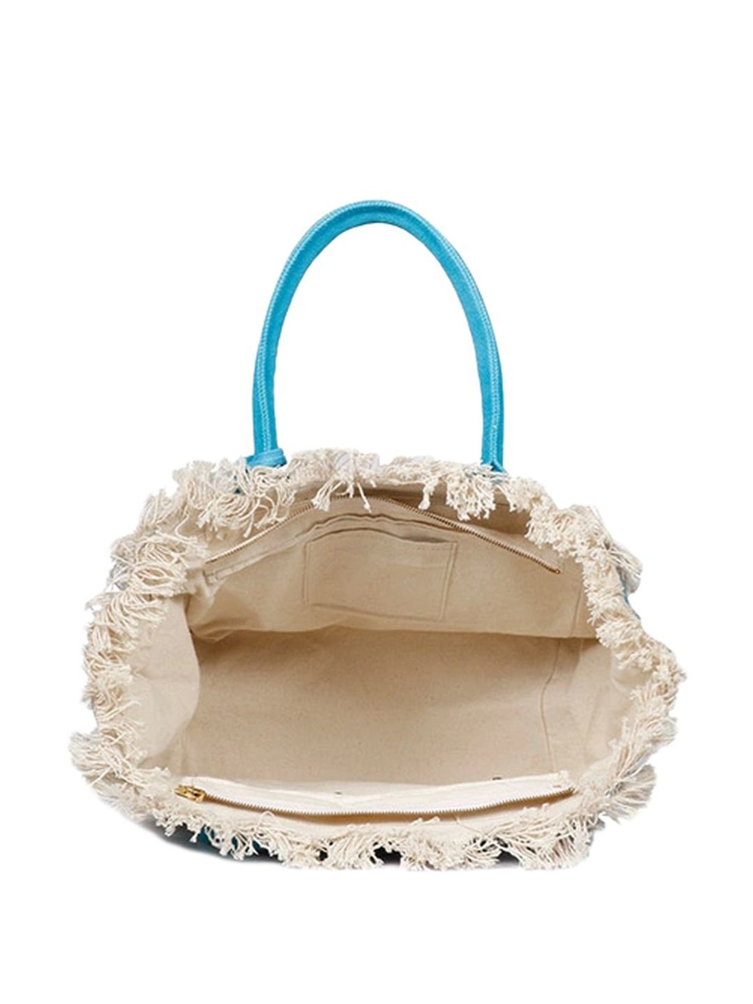 Favore Blue & White Printed Medium Handbags