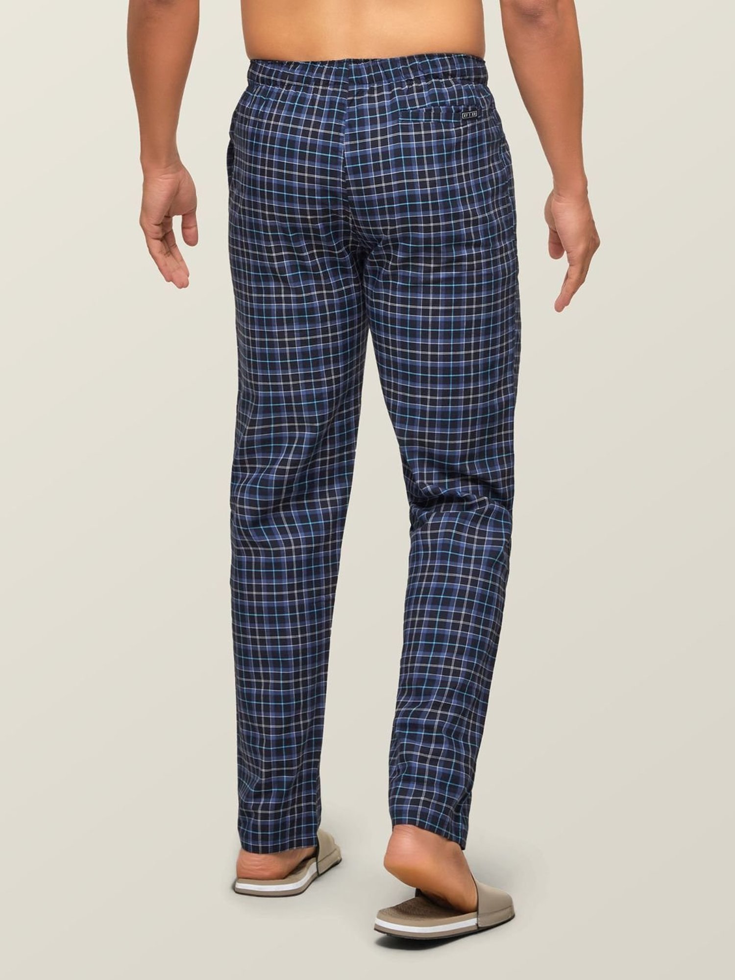 XYXX Navy Cotton Regular fit Checks Pyjama