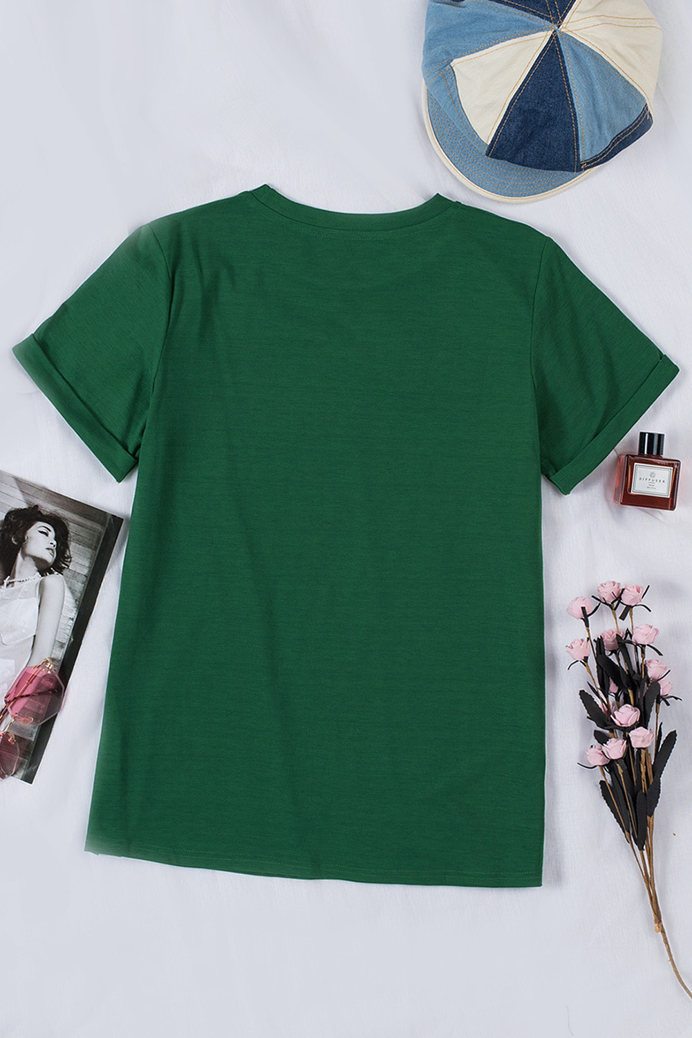 Blank T Shirt - Green Casual Solid Color Crew Neck Tee Customized