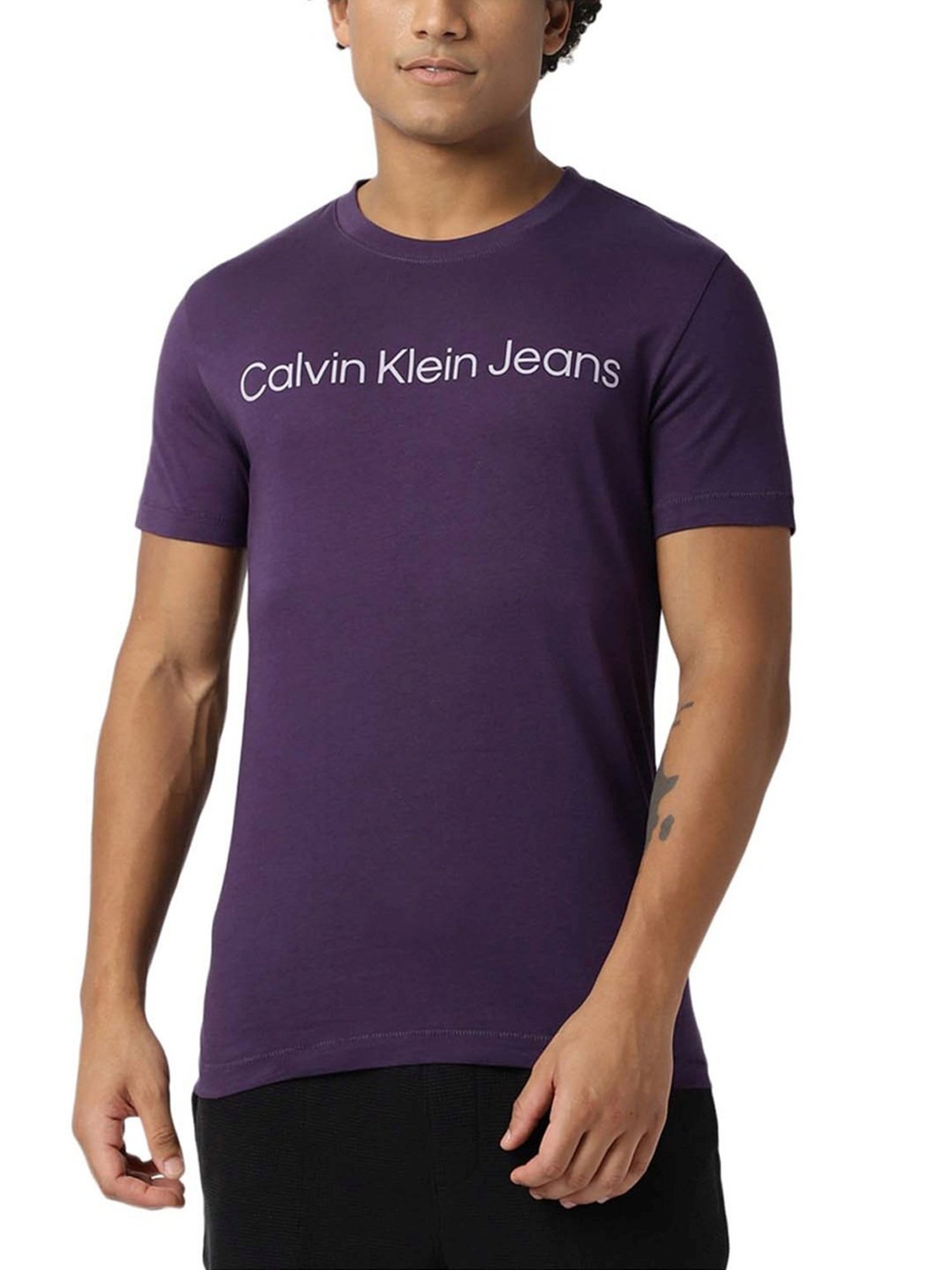 Calvin Klein Jeans Purple Velvet Logo Slim Fit T-Shirt