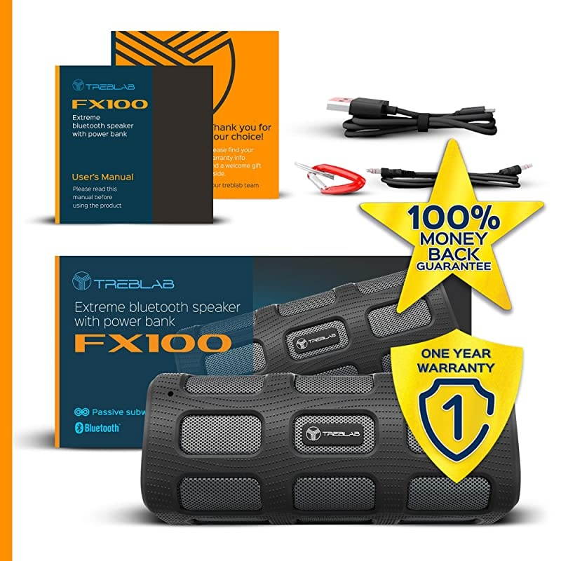 FX100 Extreme Bluetooth Speaker Loud Rugged for Outdoors Shockproof Waterproof IPX4 BuiltIn 7000mAh Power Bank HD Audio w Deep Bass Portable Wireless Blue Tooth Microphone Mic