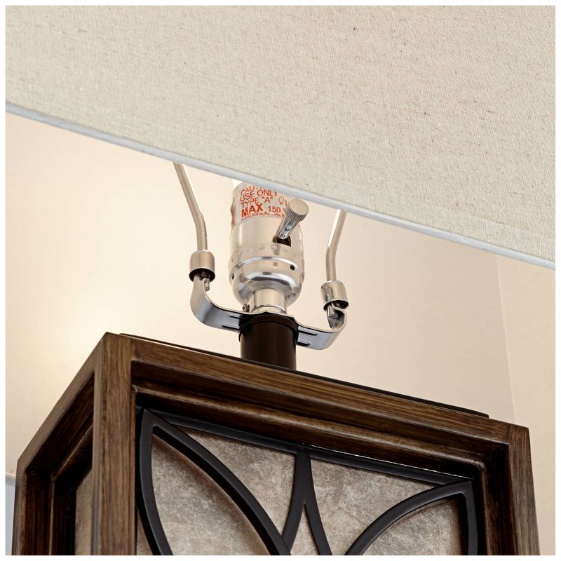 Franklin Iron Works Rustic Table Lamp with USB and AC Power Outlet in Base LED Nightlight Bronze Oatmeal Shade for Living Room