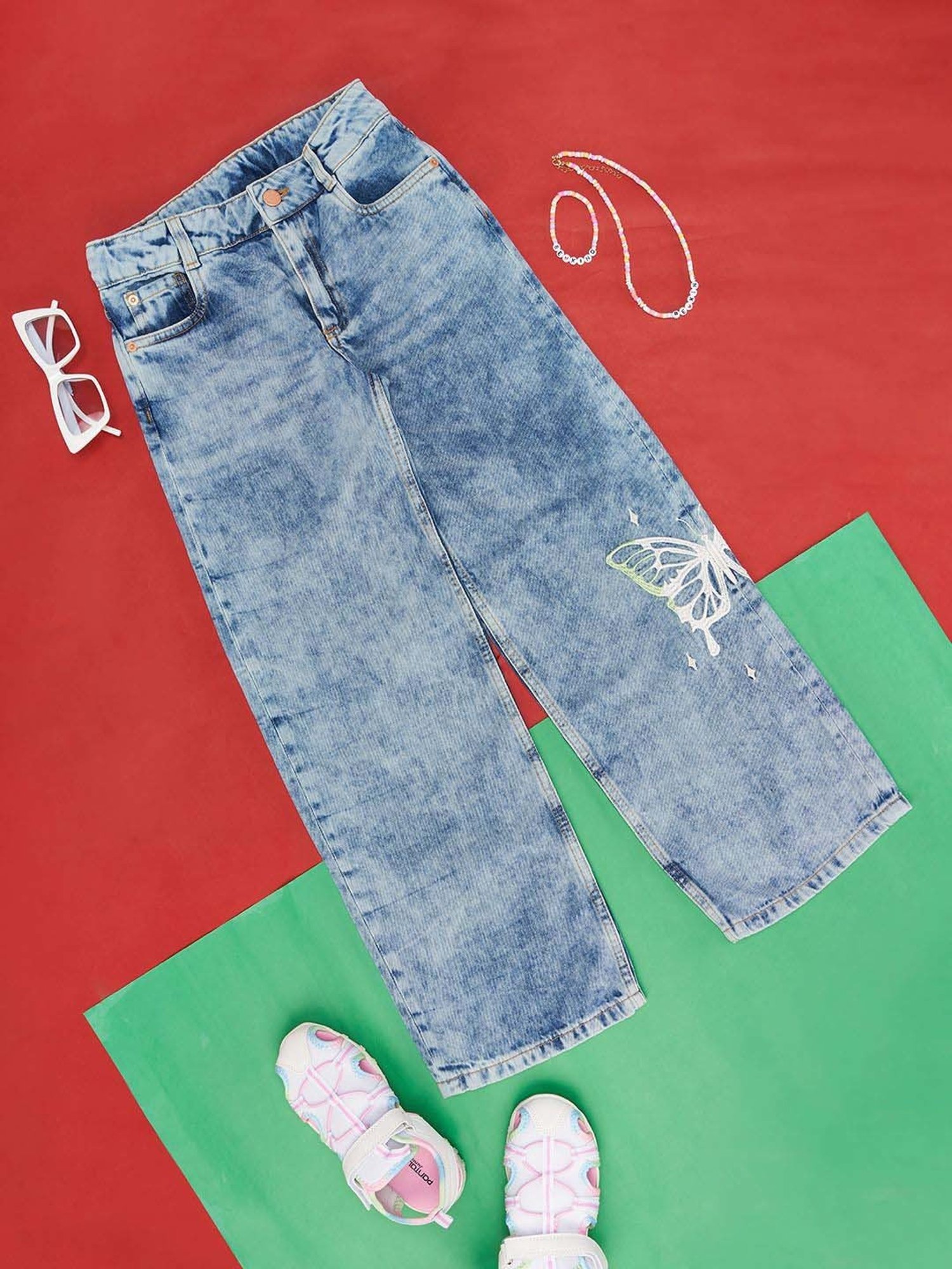 Pantaloons Junior Blue Cotton Printed Jeans
