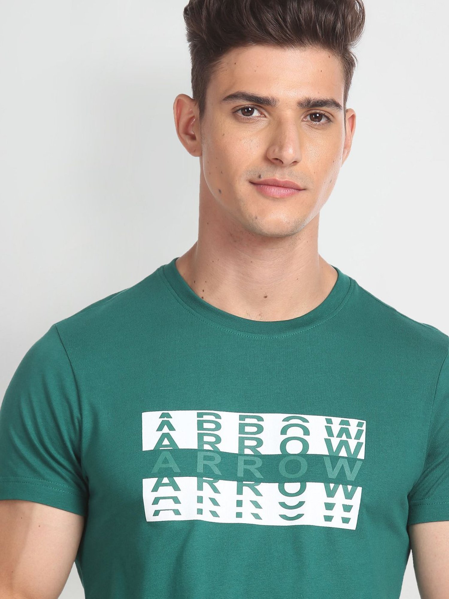 Arrow Sport Dark Green Cotton Regular Fit Printed T-Shirt