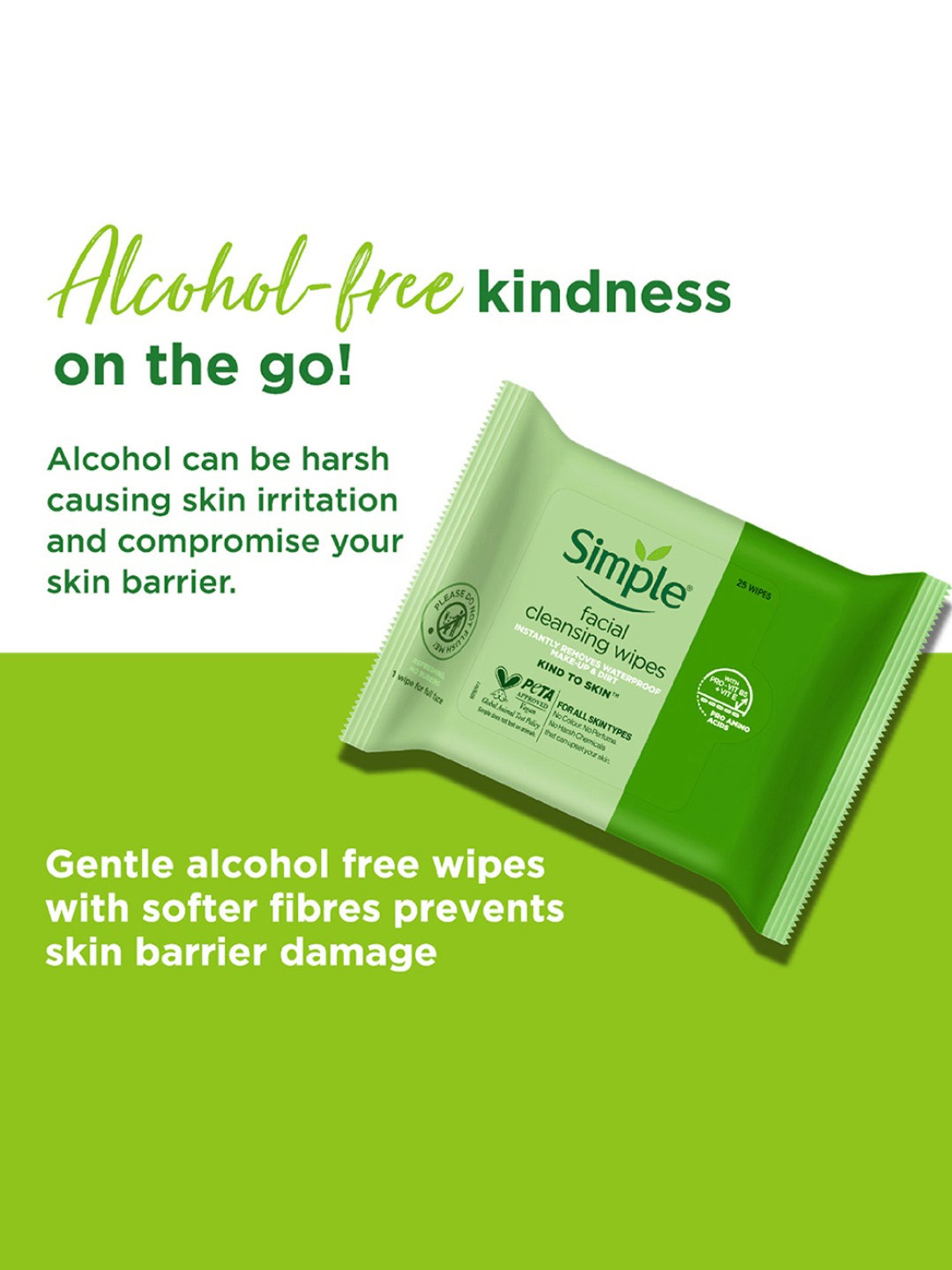 Simple Kind To Skin Facial Cleansing Wipes - 25 Wipes