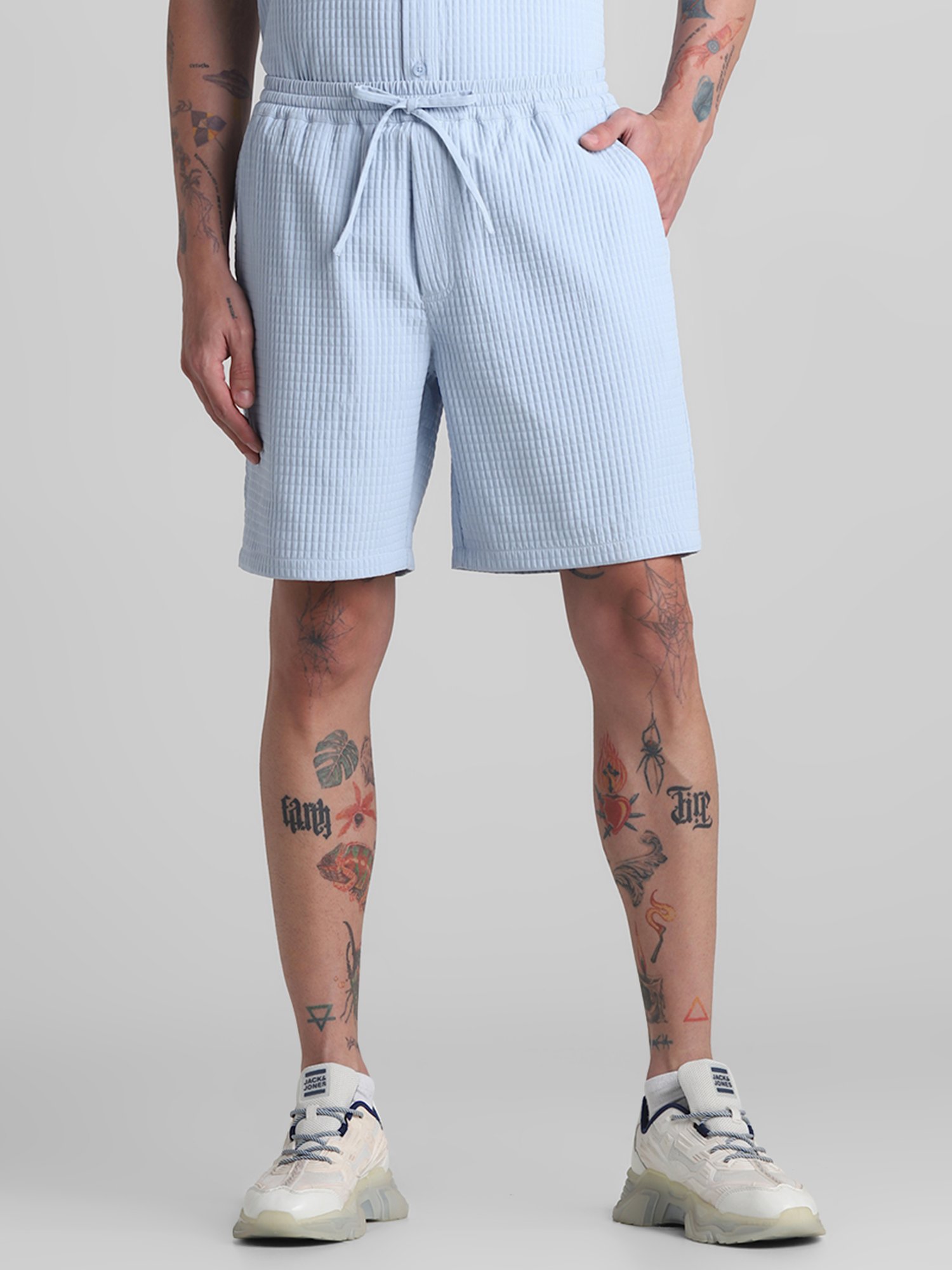 Jack & Jones Light Blue Regular Fit Textured Shorts