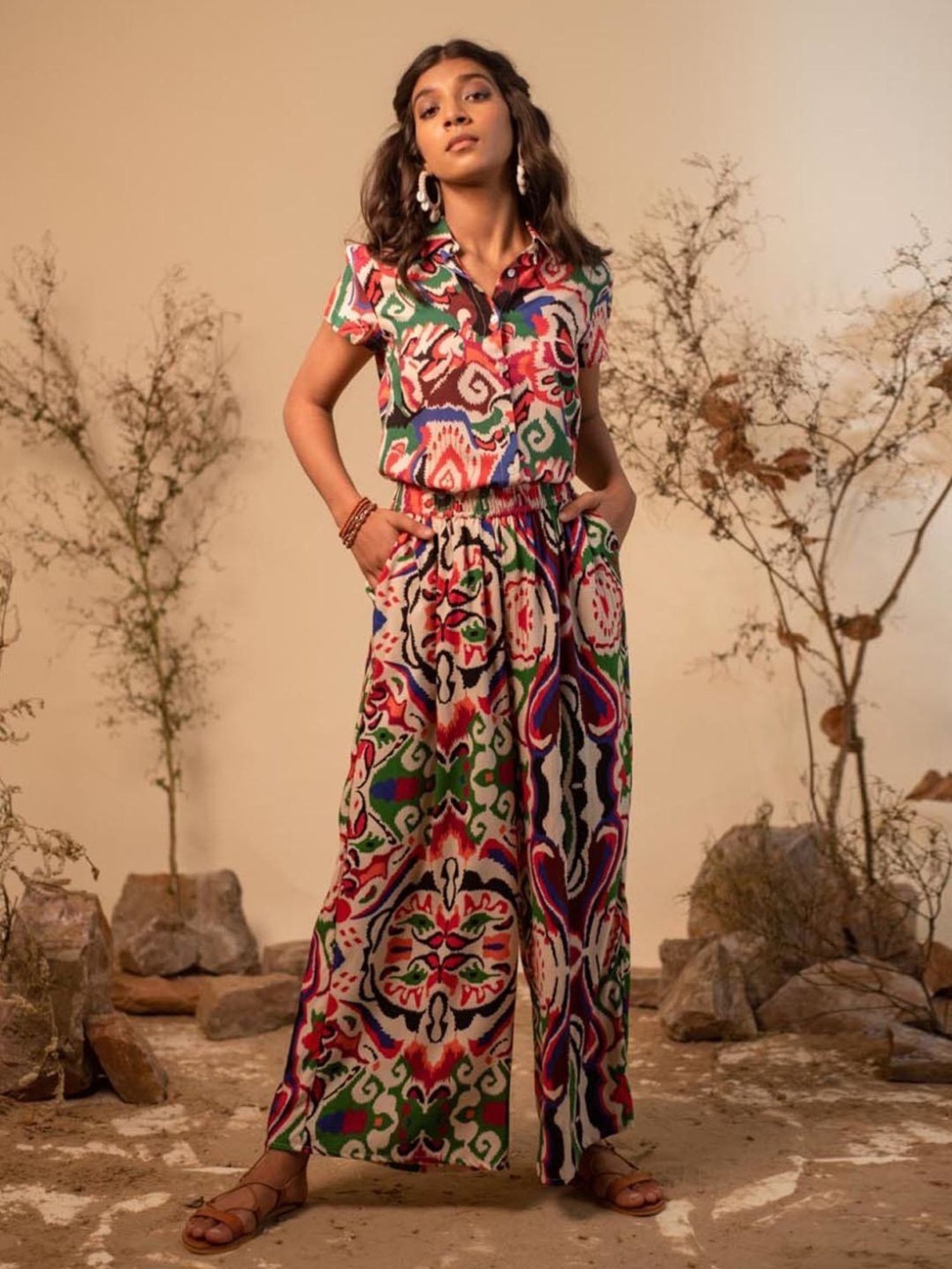 LABEL REYYA Multicolor Mosaic Printed Co-ord Set (Set Of 2)