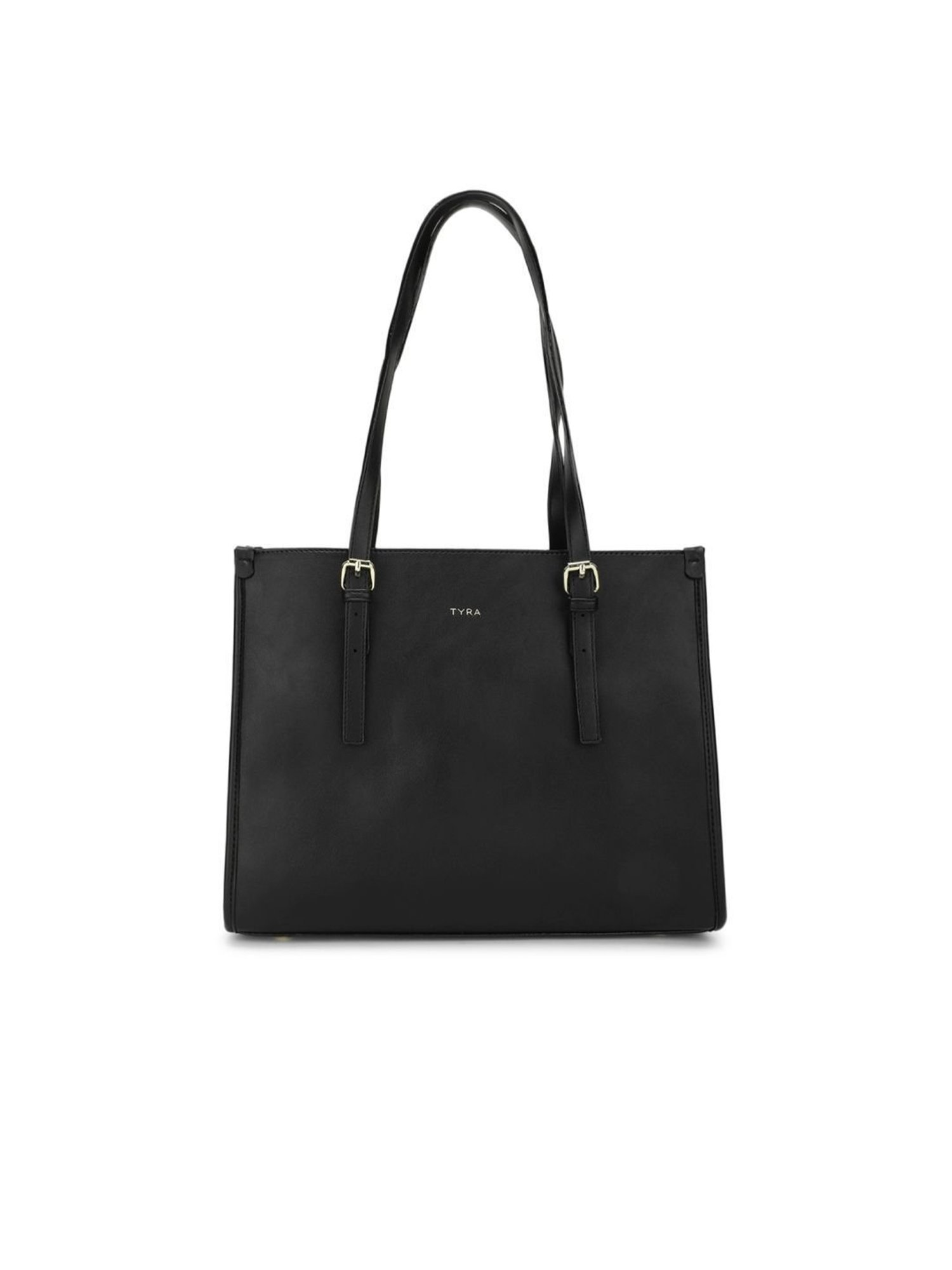 Tyra Hazel Black Solid Faux Leather Tote Handbag