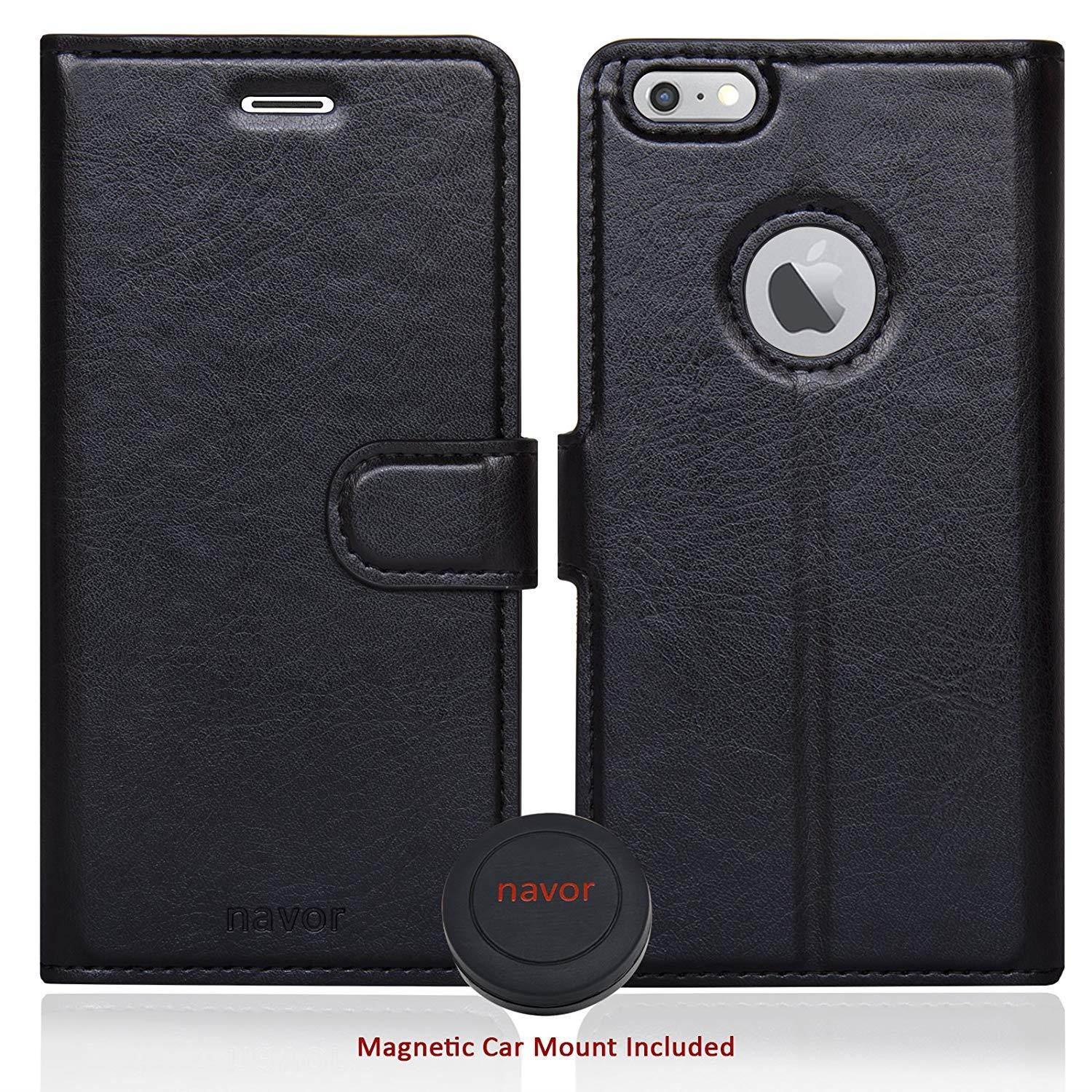 Navor Detachable Magnetic Wallet Case & Universal Car Mount Compatible for iPhone 6 Plus/ 6s Plus [RFID Theft Protection] JOOT-1L Series - Black