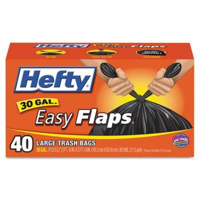 Hefty Easy Flaps Trash Bags 30gal Black 40/Box E27744