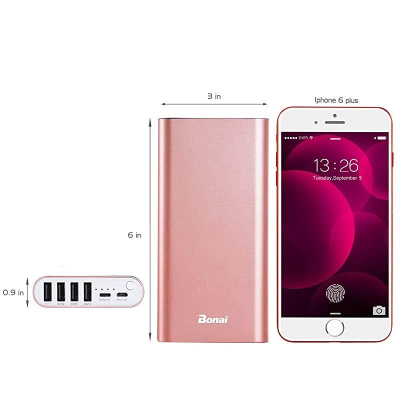 Portable Charger  20000mAh Power Bank 4Port Output Aluminum Polymer Portable Battery Charger 40A Max Input Compatible with iPhone 11 XR 8 7 6s Galaxy S20 S8 Rose Gold