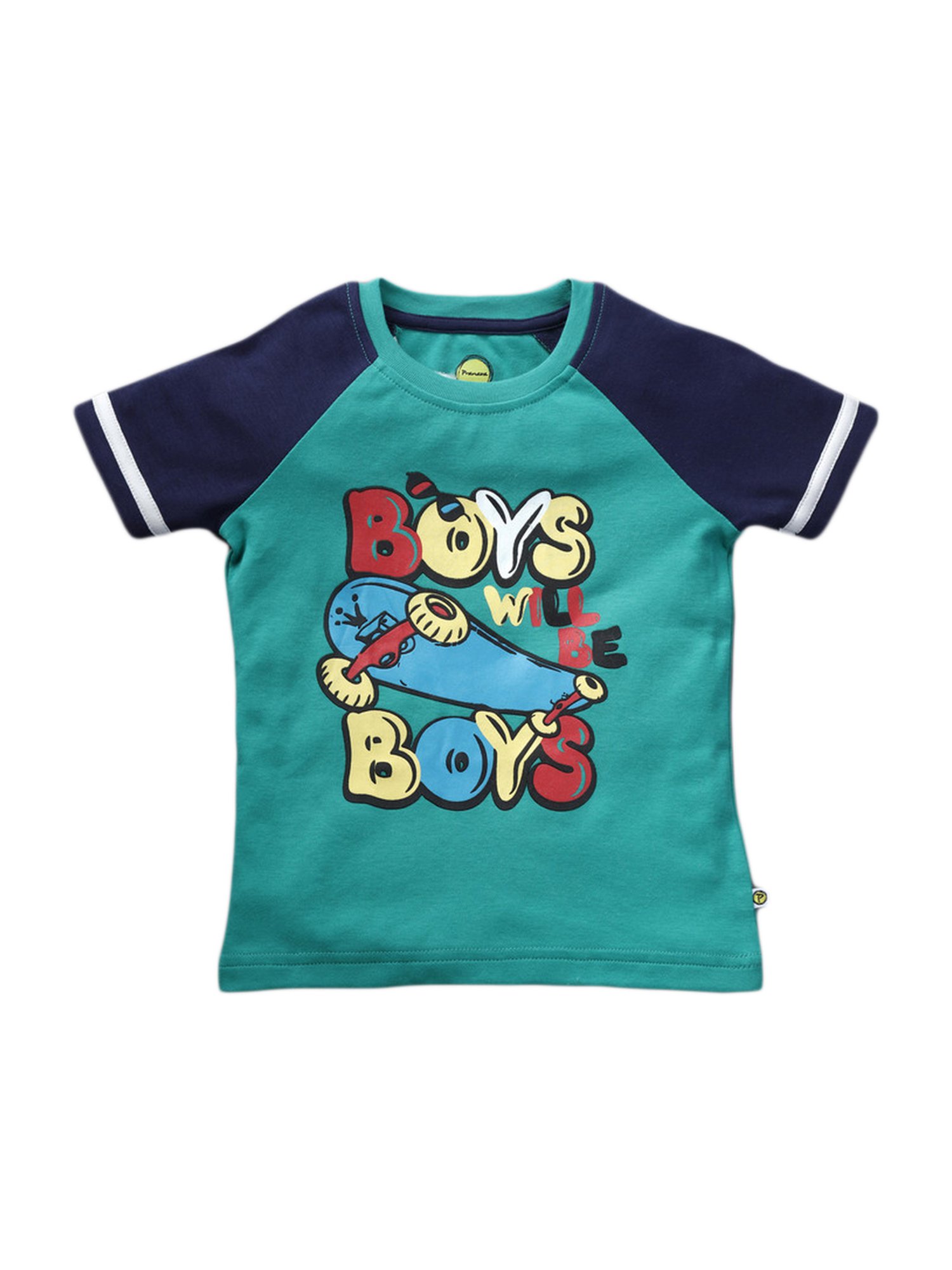 Pranava Kids Mint Green Cotton Patch Work T-Shirt