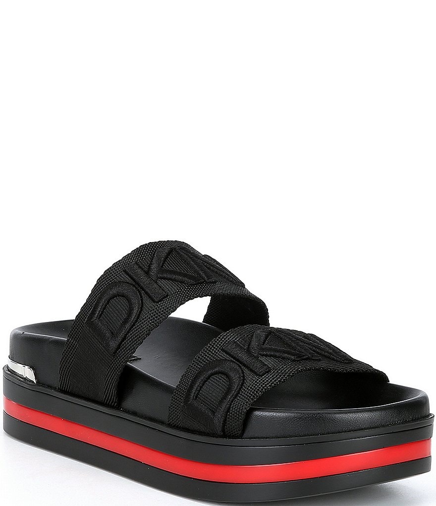 DKNY Tee 2 Band Logo Platform Slides