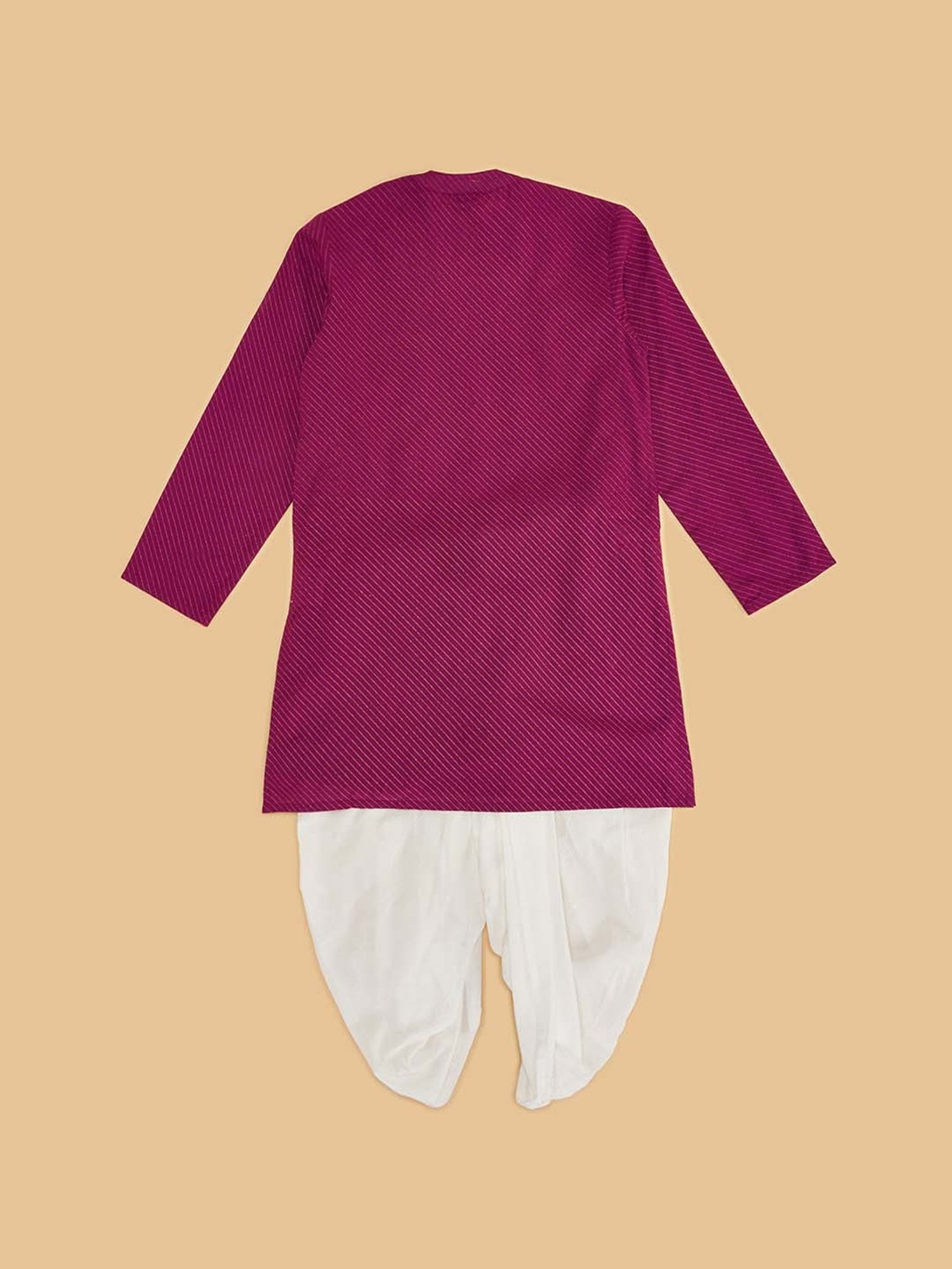 YU by Pantaloons Kids Wine & White Cotton Self Pattern Full Sleeves Kurta Set