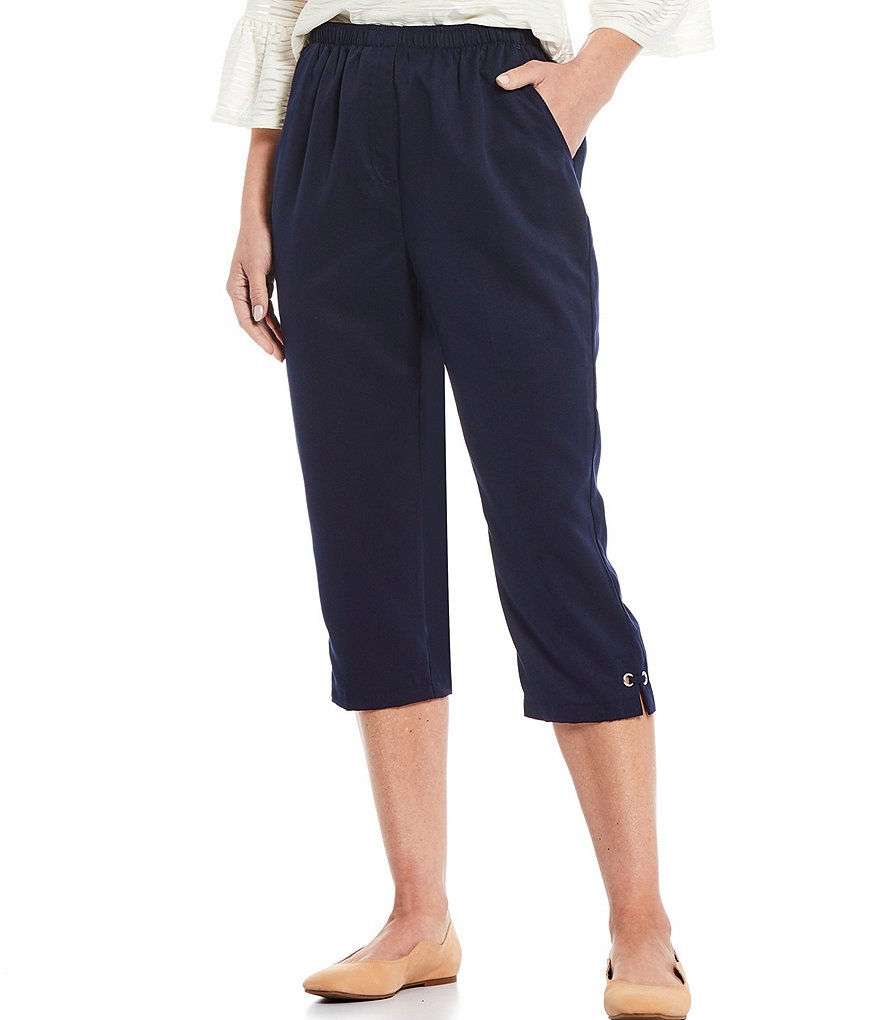 Allison Daley Microfiber Twill Silver Ring Embellished Hem Detail Pull-On Capri Pants