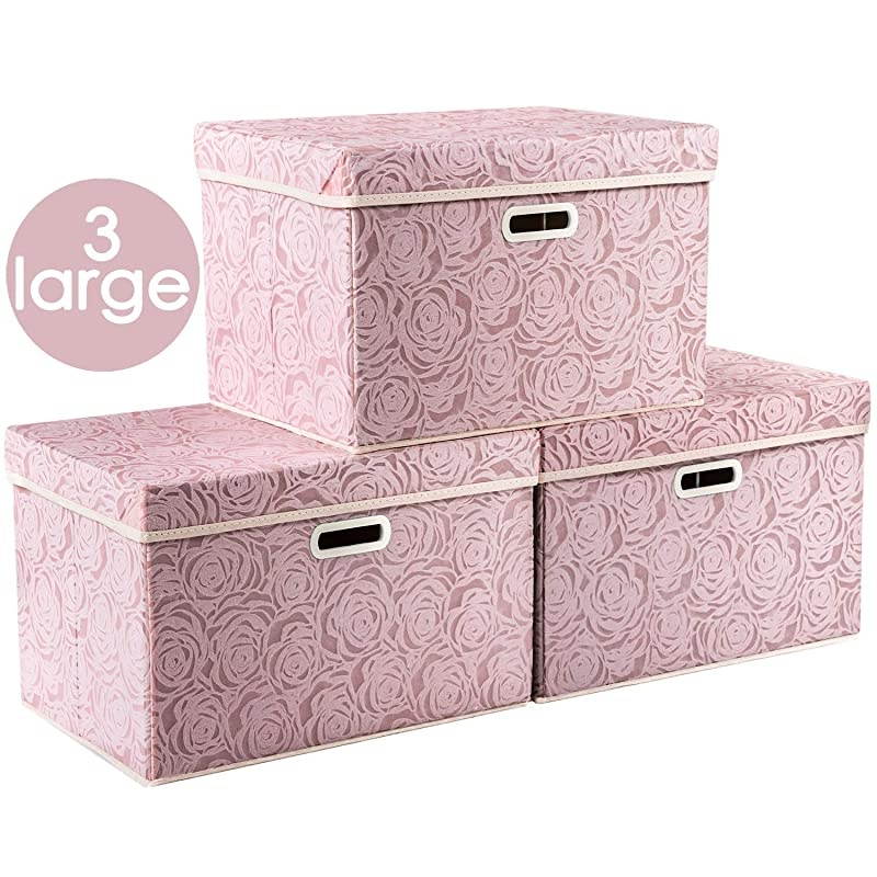 Collapsible Storage Boxes with Lids Fabric Decorative Storage Bins Cubes Organizer Containers Baskets with Cover Handles Divider for Bedroom Closet Living Room 149x98x98 Inch 3 Pack