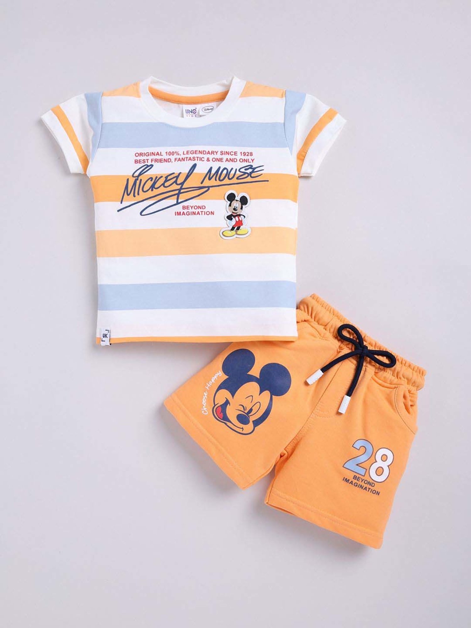 UNO KIDS Boys Orange & Blue Cotton Striped Top & Short sets